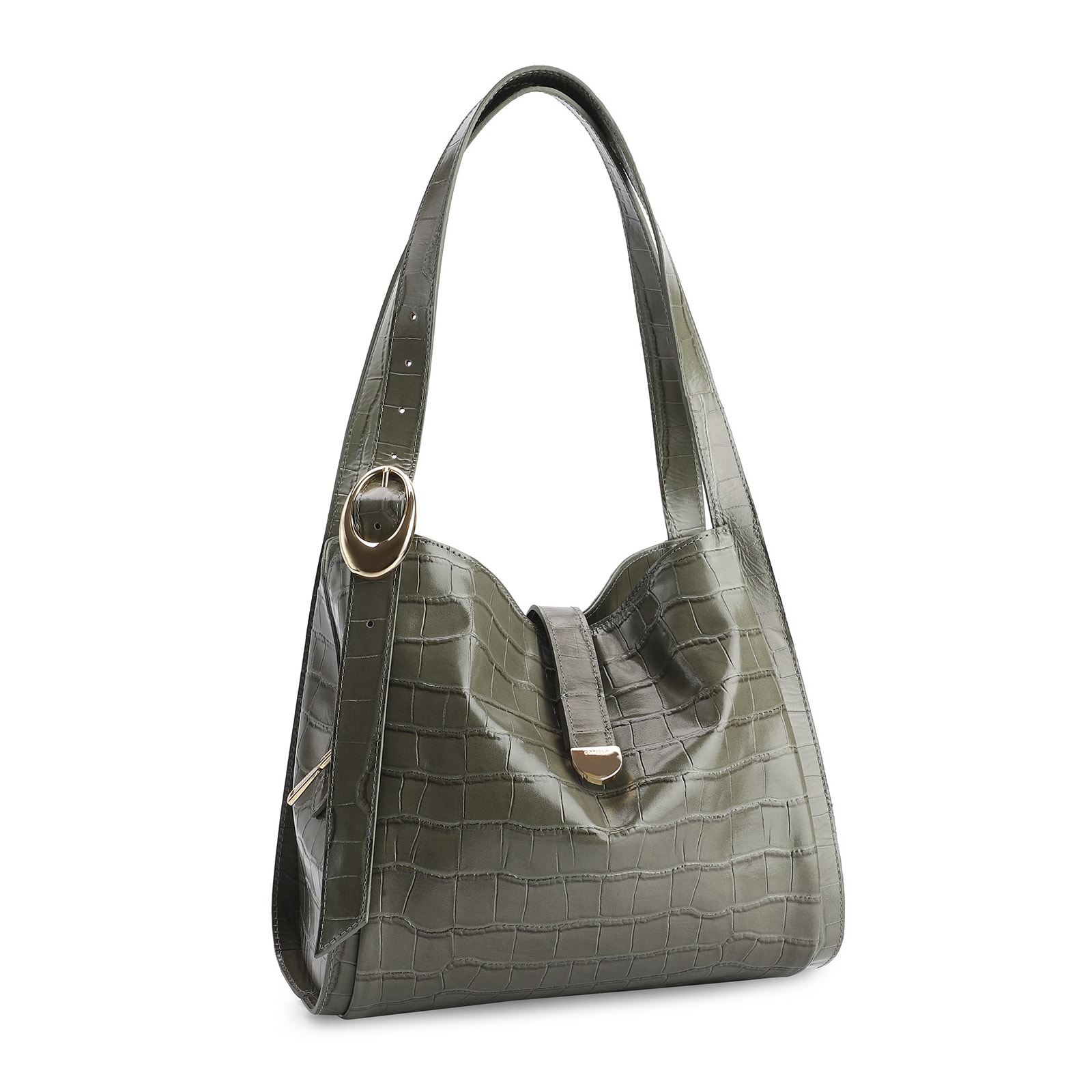 Bolsa Hobo Fivela Couro Croco Verde