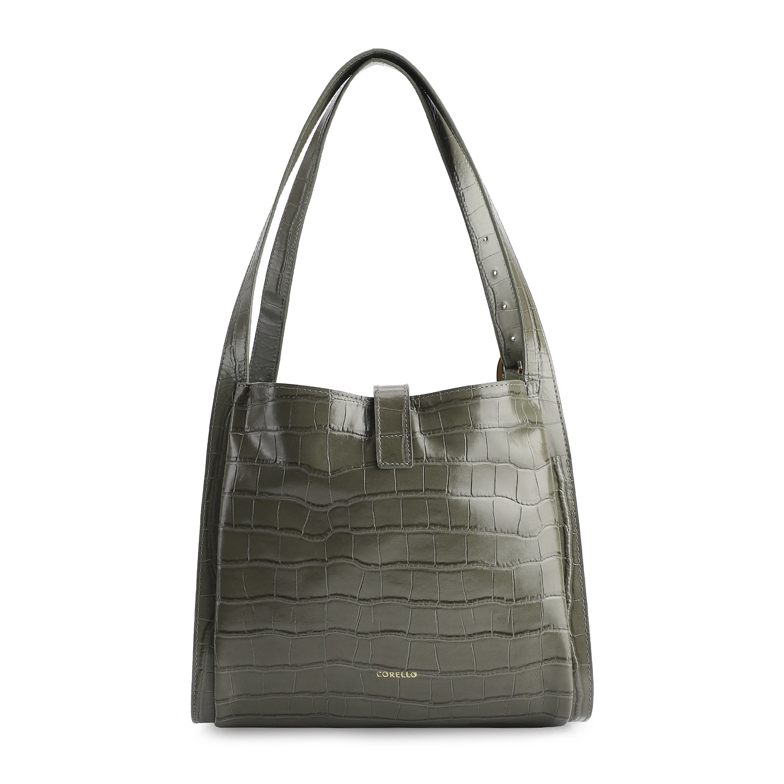 Bolsa Hobo Fivela Couro Croco Verde