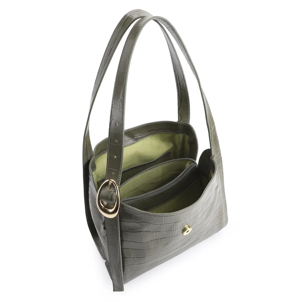 Bolsa Hobo Fivela Couro Croco Verde - imagem 5