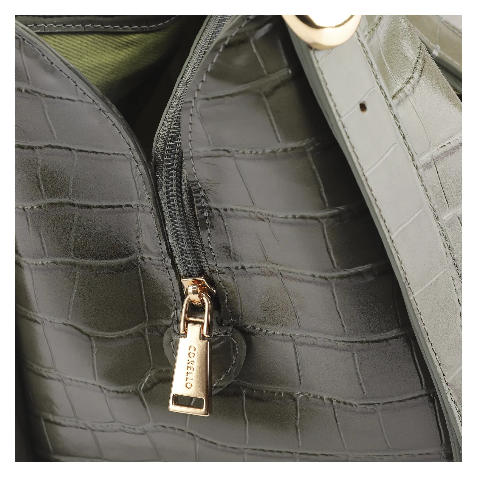 Bolsa Hobo Fivela Couro Croco Verde