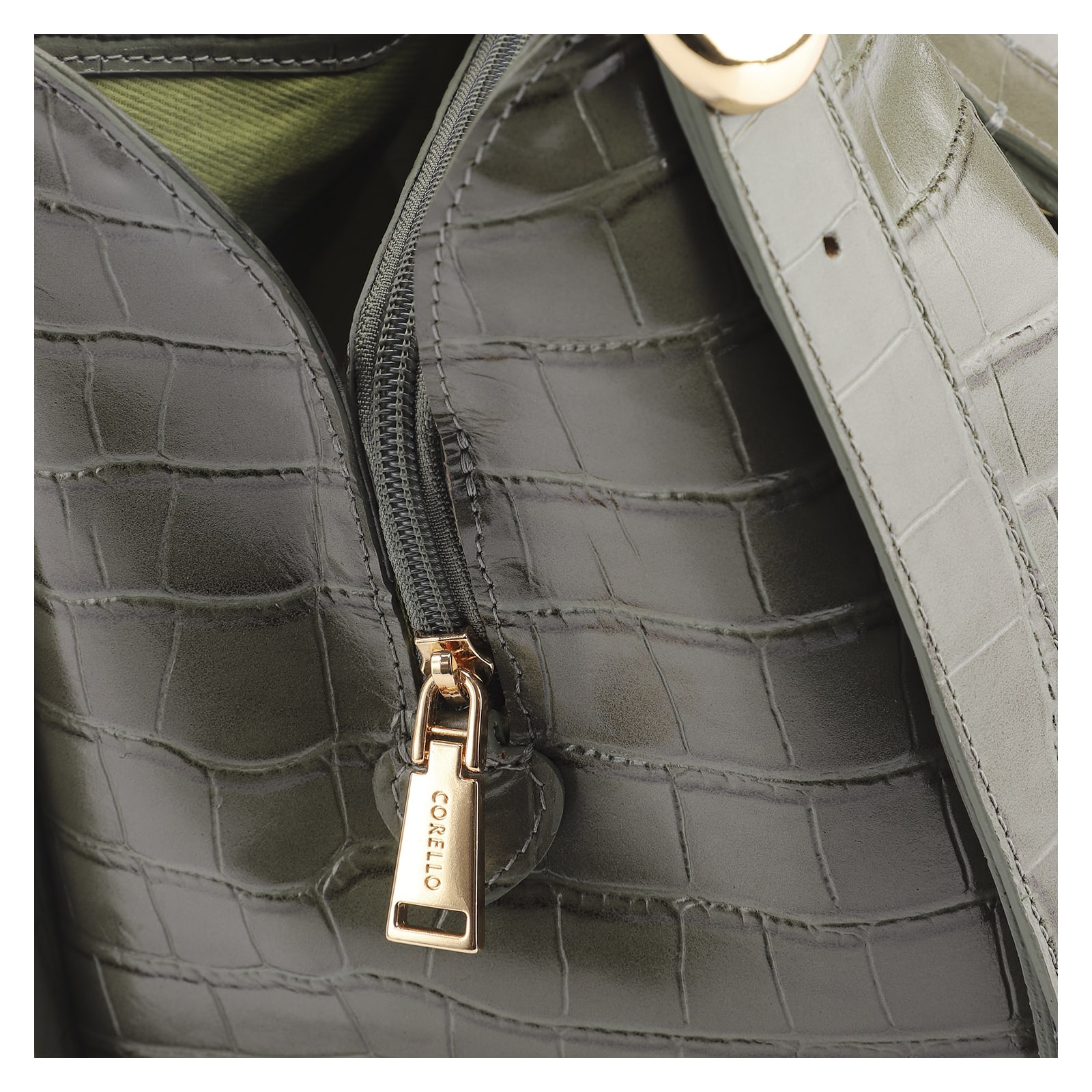 Bolsa Hobo Fivela Couro Croco Verde