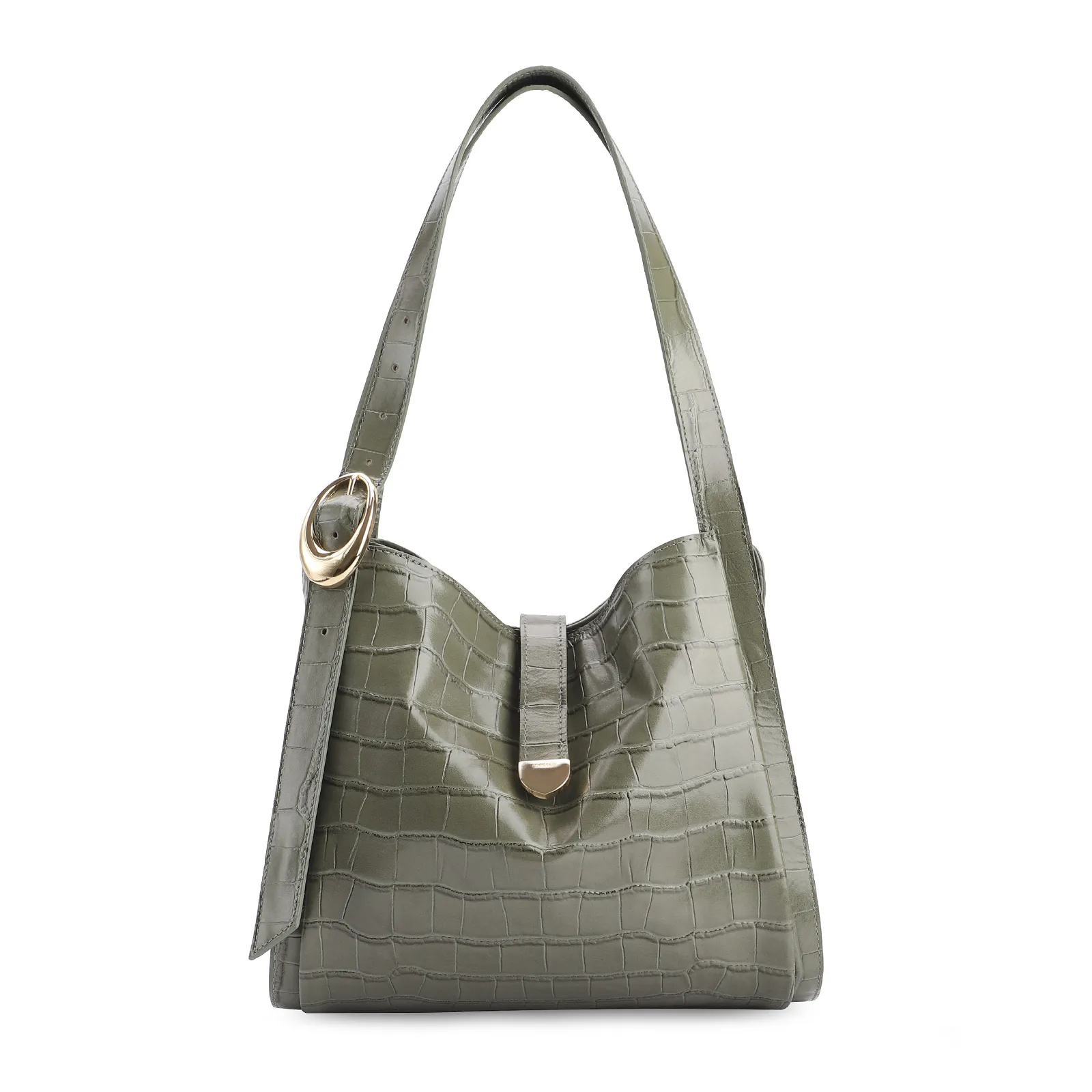Bolsa Hobo Fivela Couro Croco Verde
