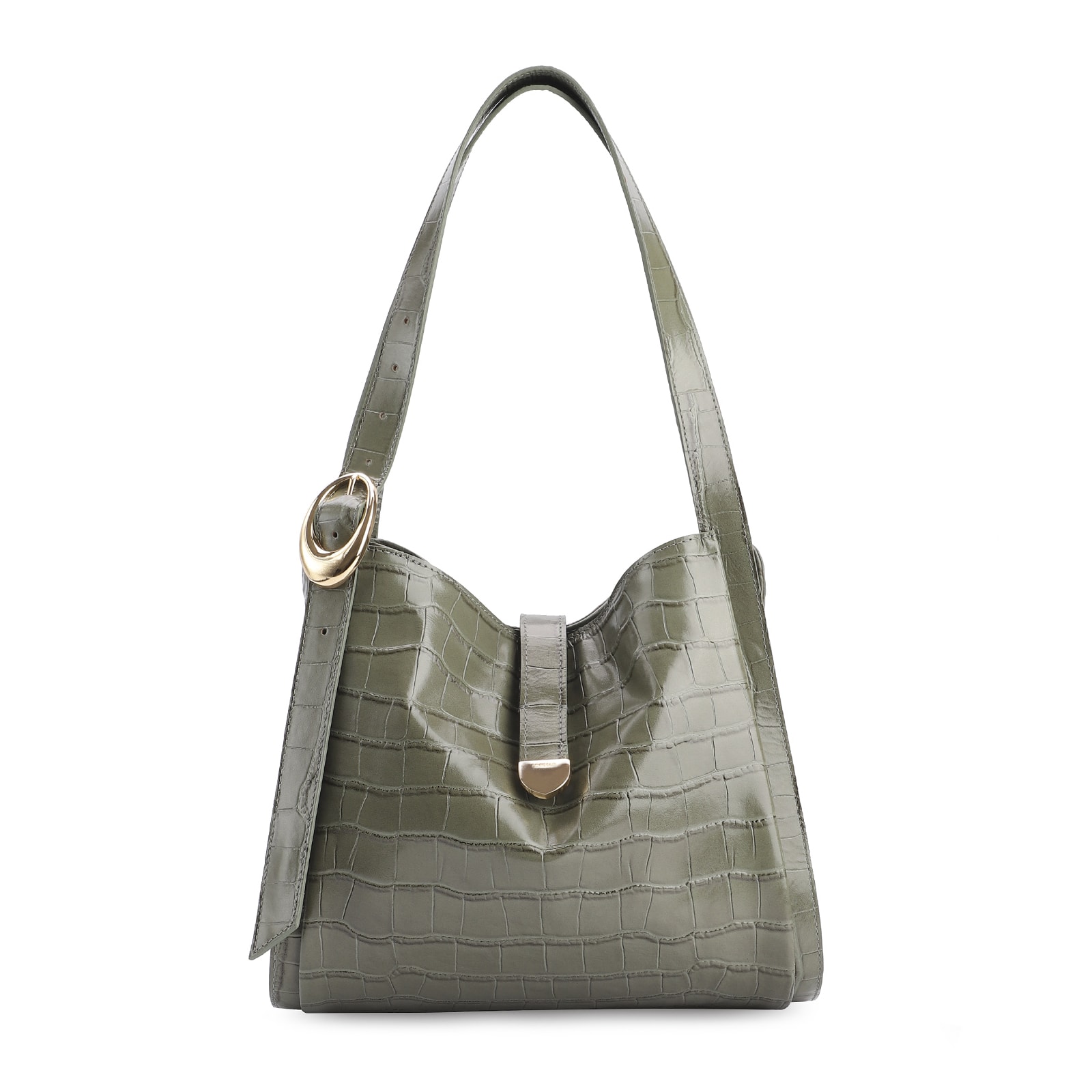 Bolsa Hobo Fivela Couro Croco Verde