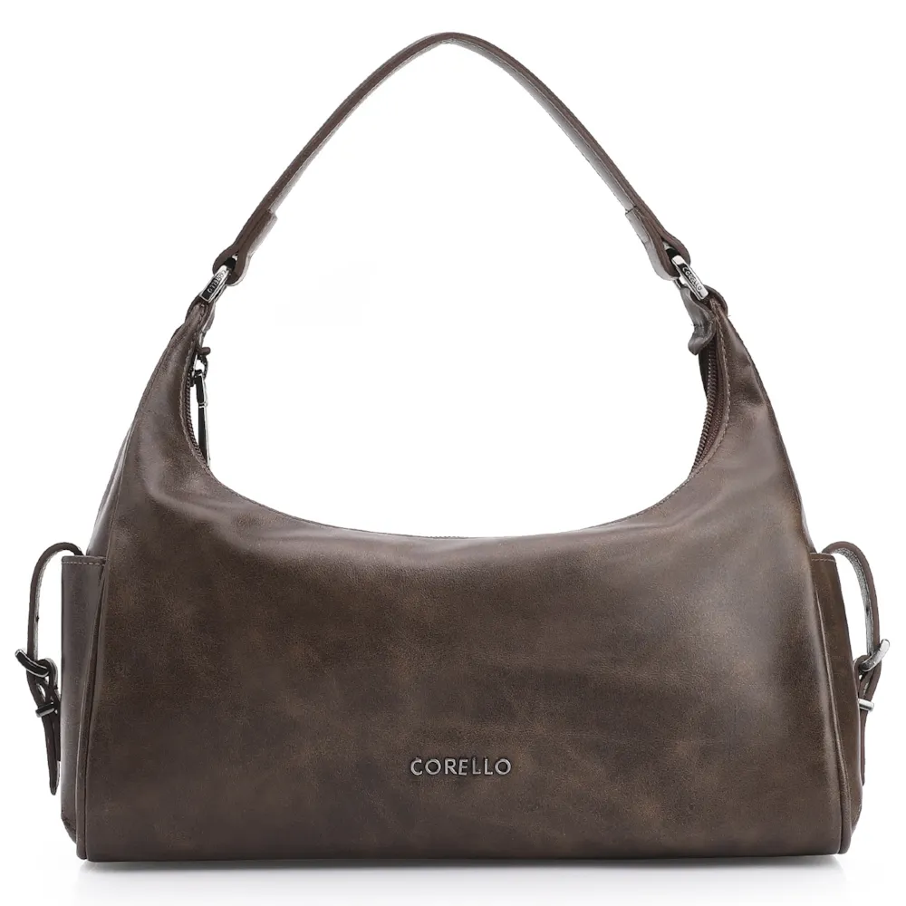 Bolsa Hobo Fivela Couro Estonado Marrom - imagem 3