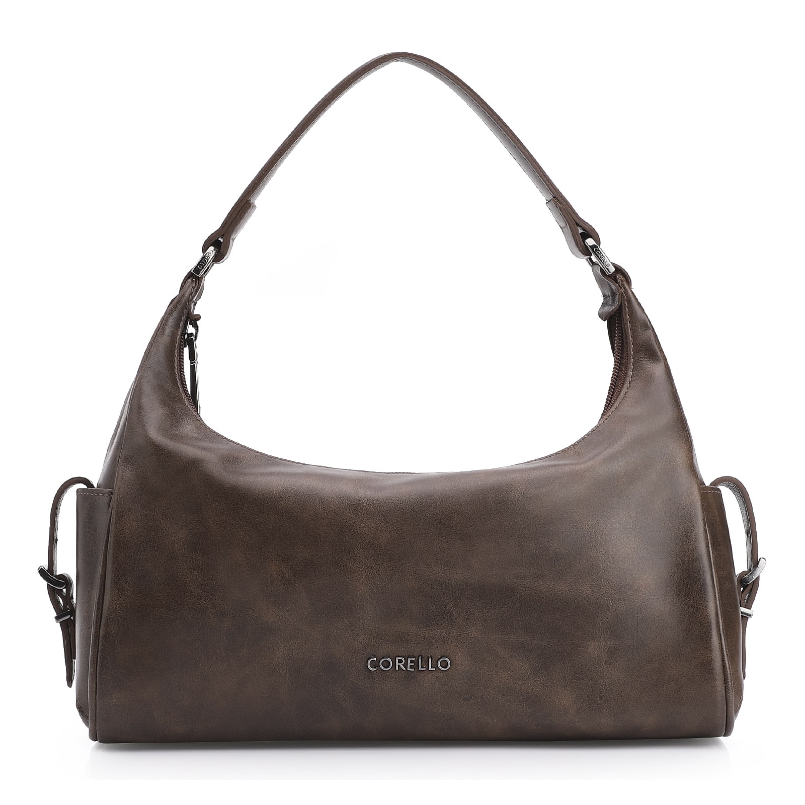 Bolsa Hobo Fivela Couro Estonado Marrom