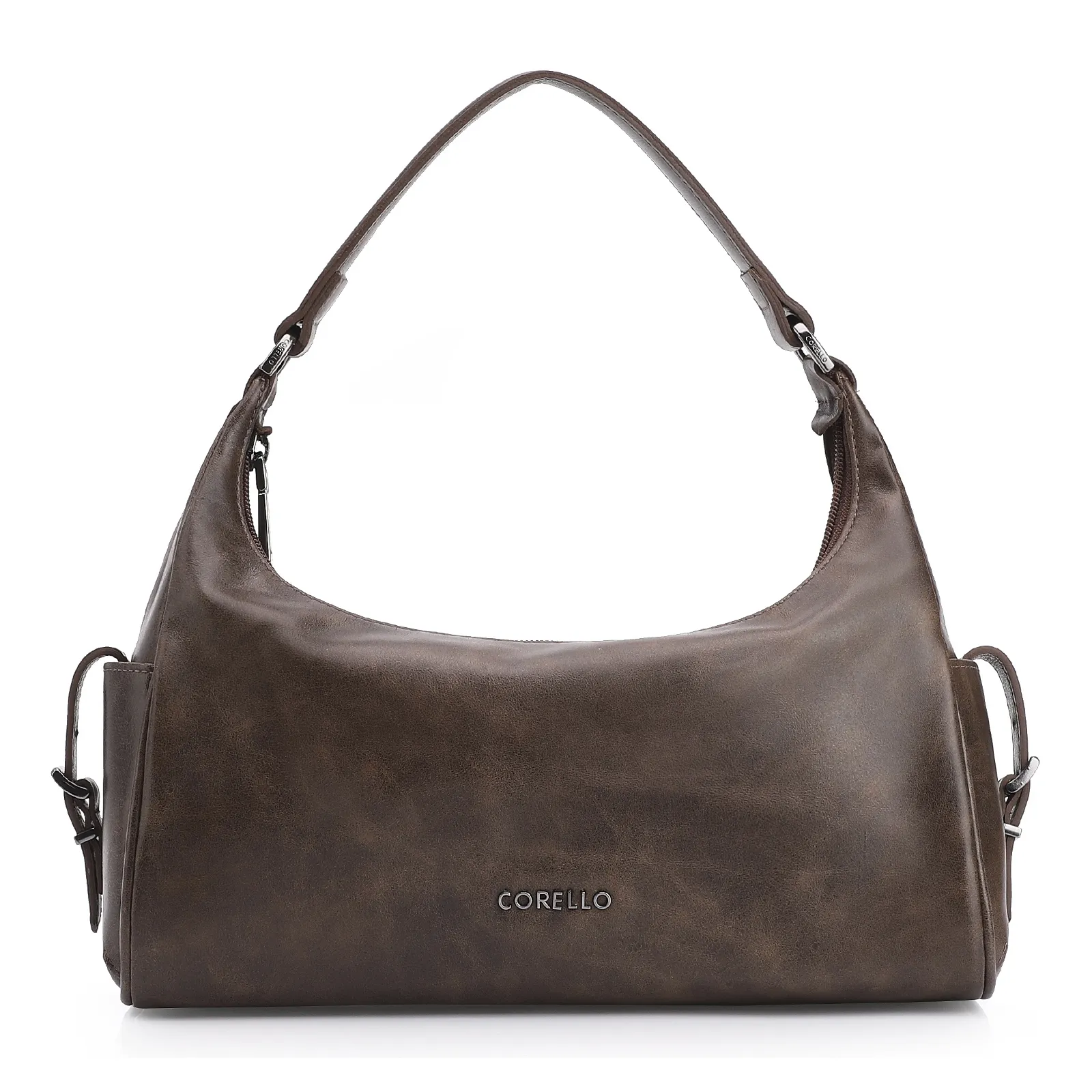 Bolsa Hobo Fivela Couro Estonado Marrom