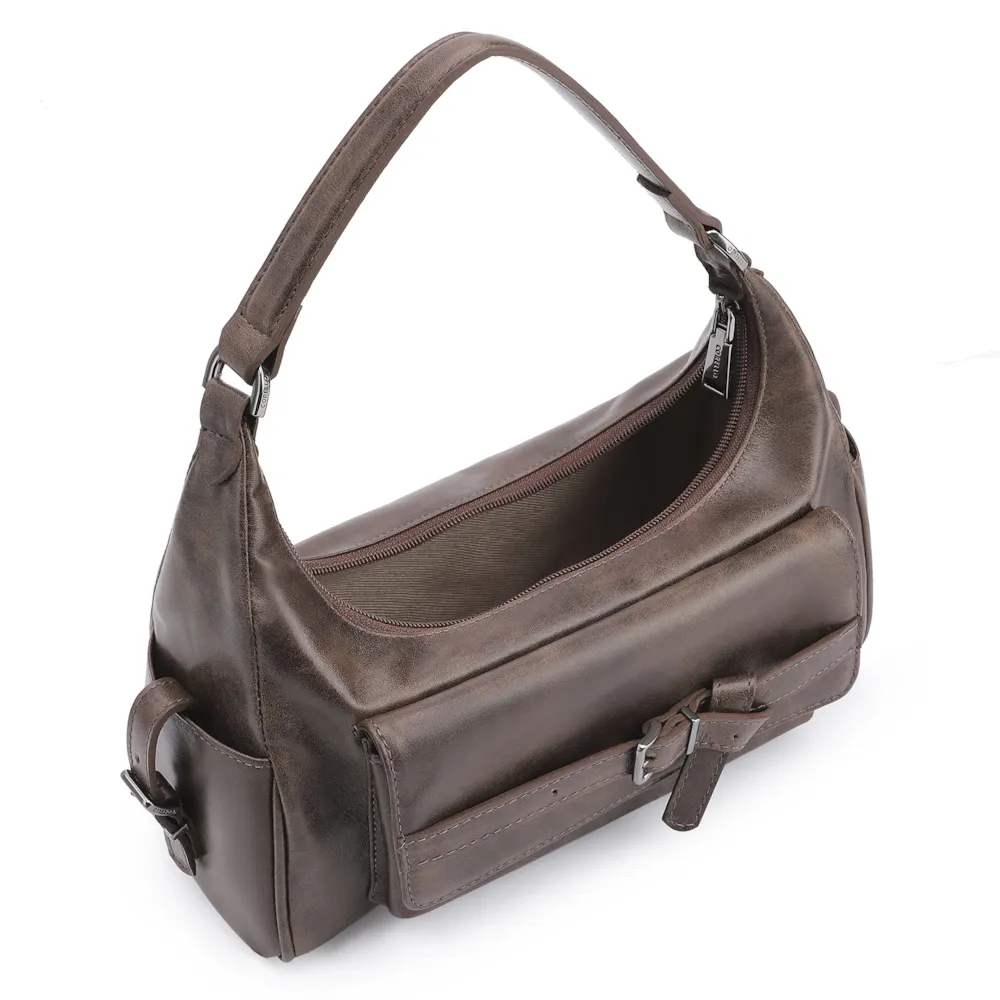 Bolsa Hobo Fivela Couro Estonado Marrom - imagem 4