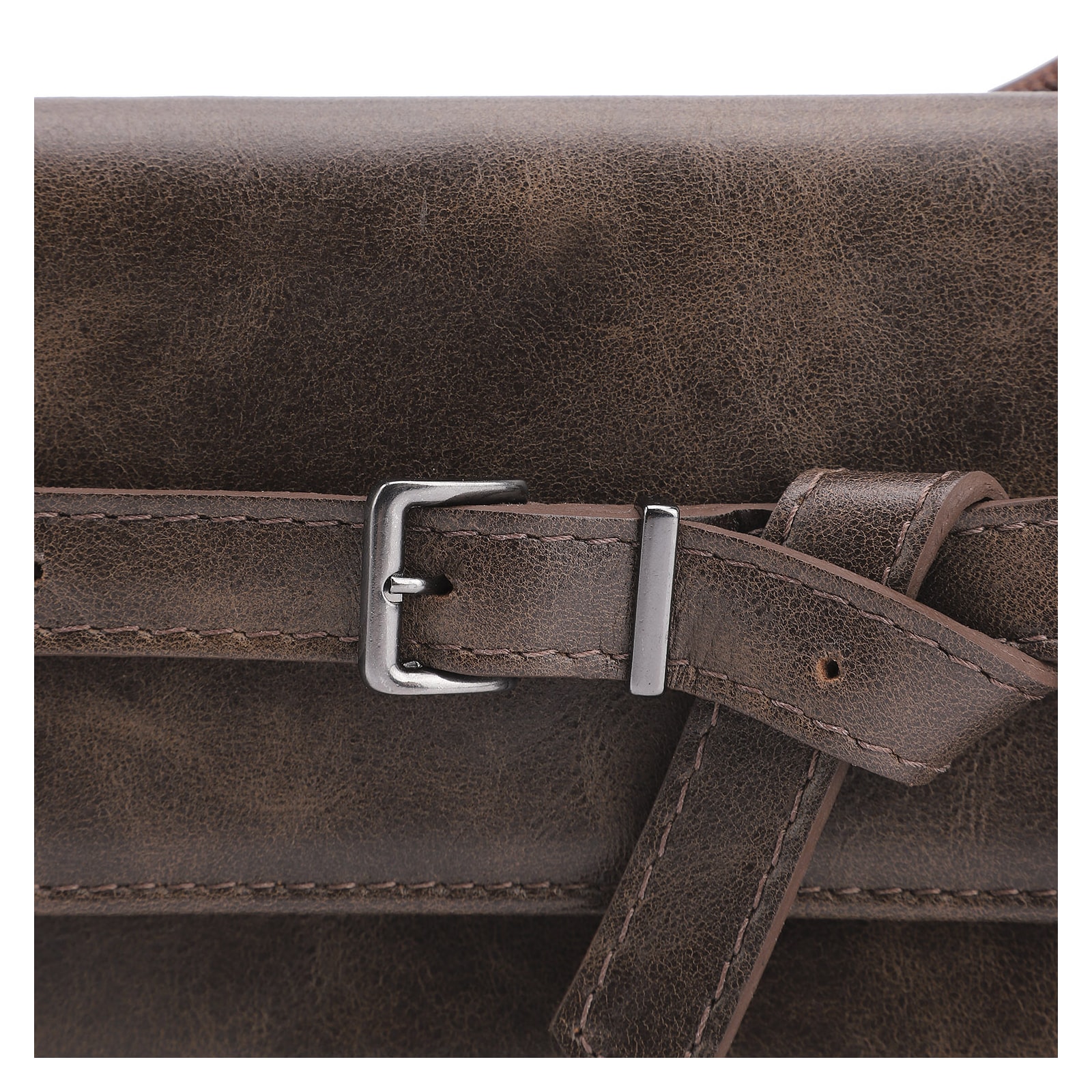 Bolsa Hobo Fivela Couro Estonado Marrom