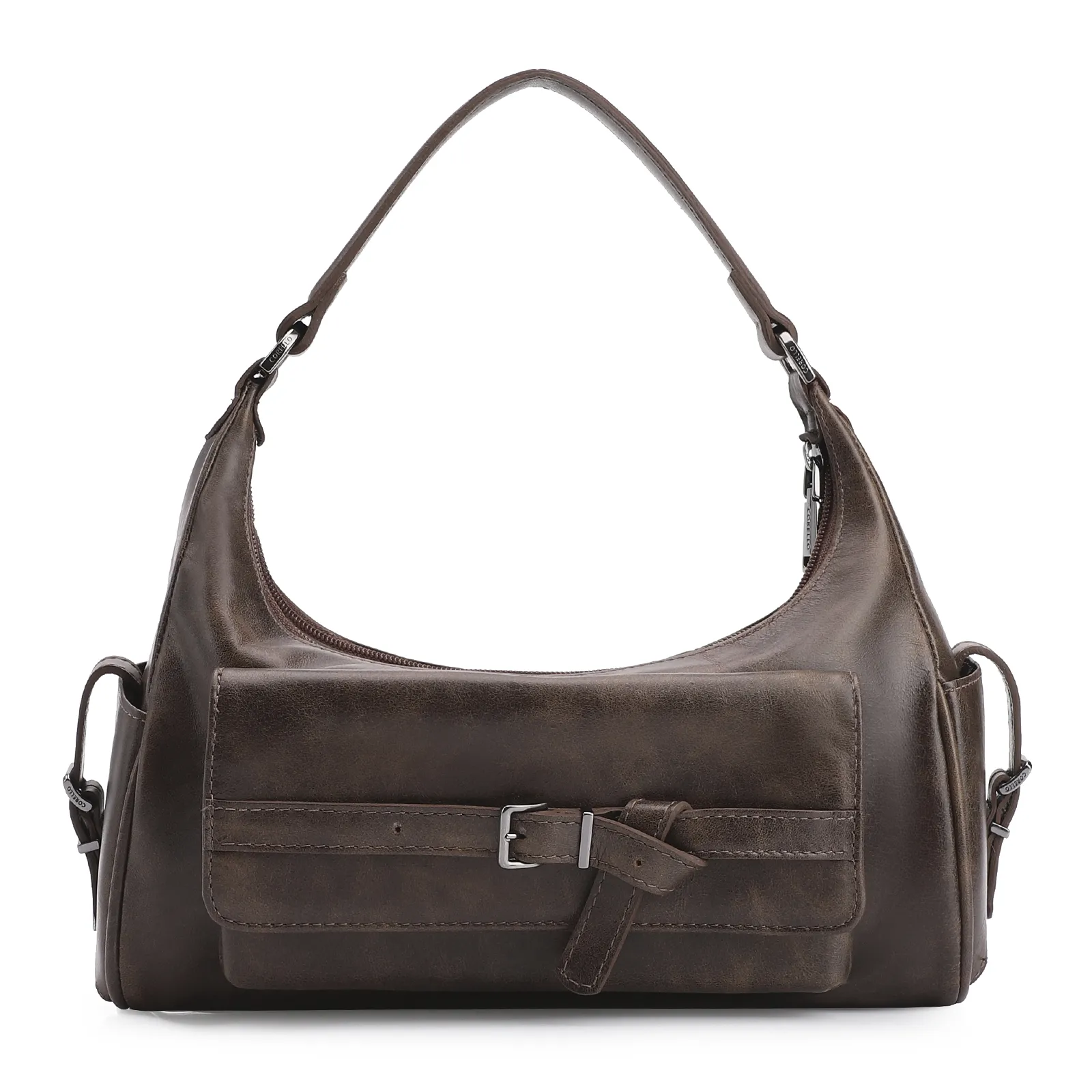 Bolsa Hobo Fivela Couro Estonado Marrom