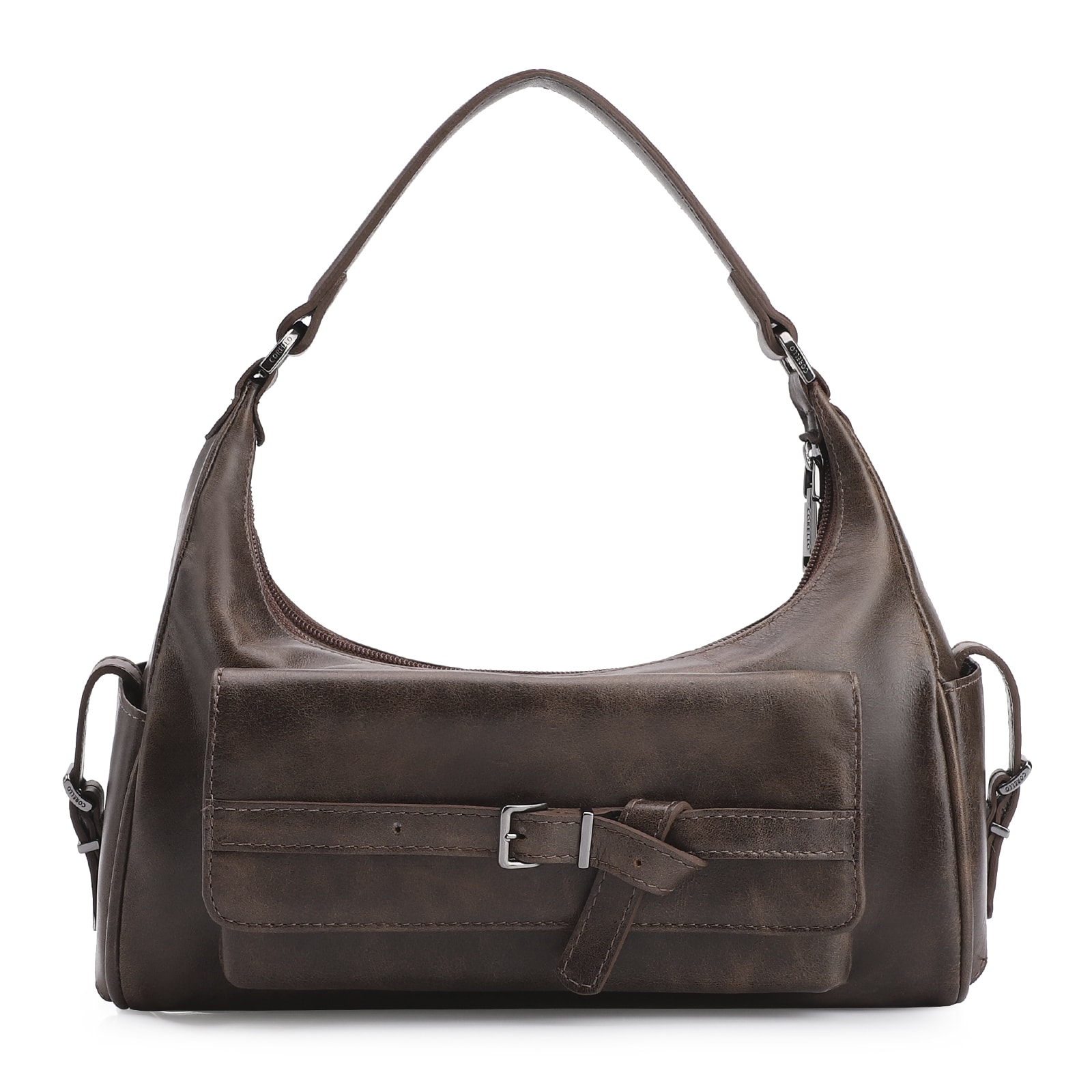 Bolsa Hobo Fivela Couro Estonado Marrom