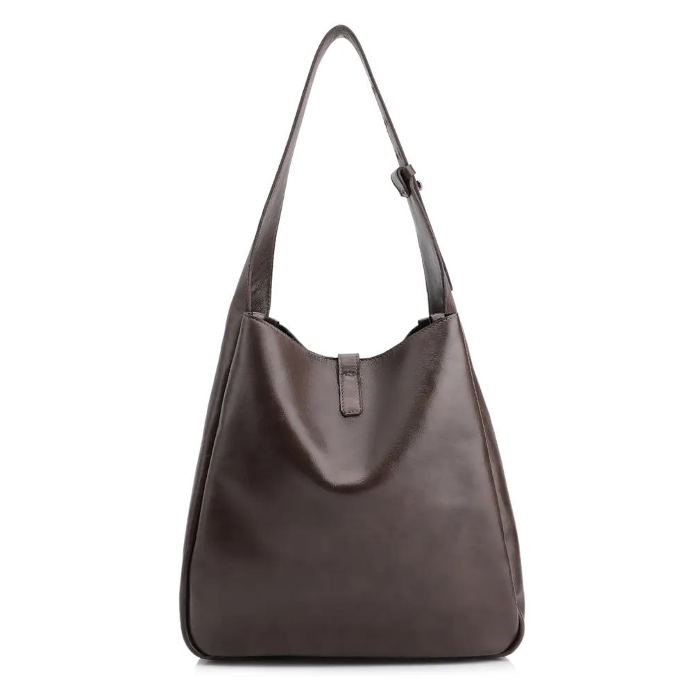 Bolsa Hobo Fivela Couro Estonado Marrom - imagem 3