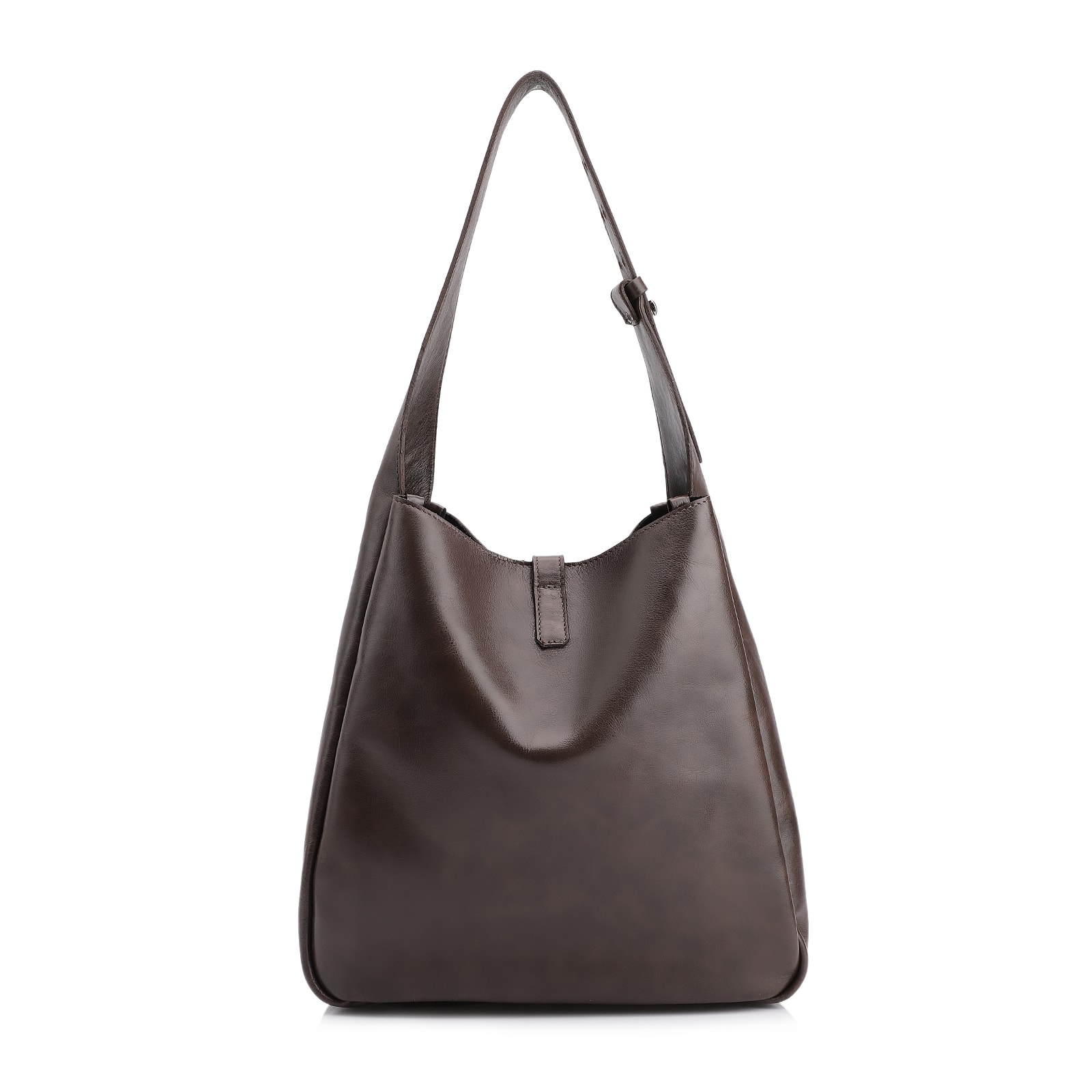 Bolsa Hobo Fivela Couro Estonado Marrom