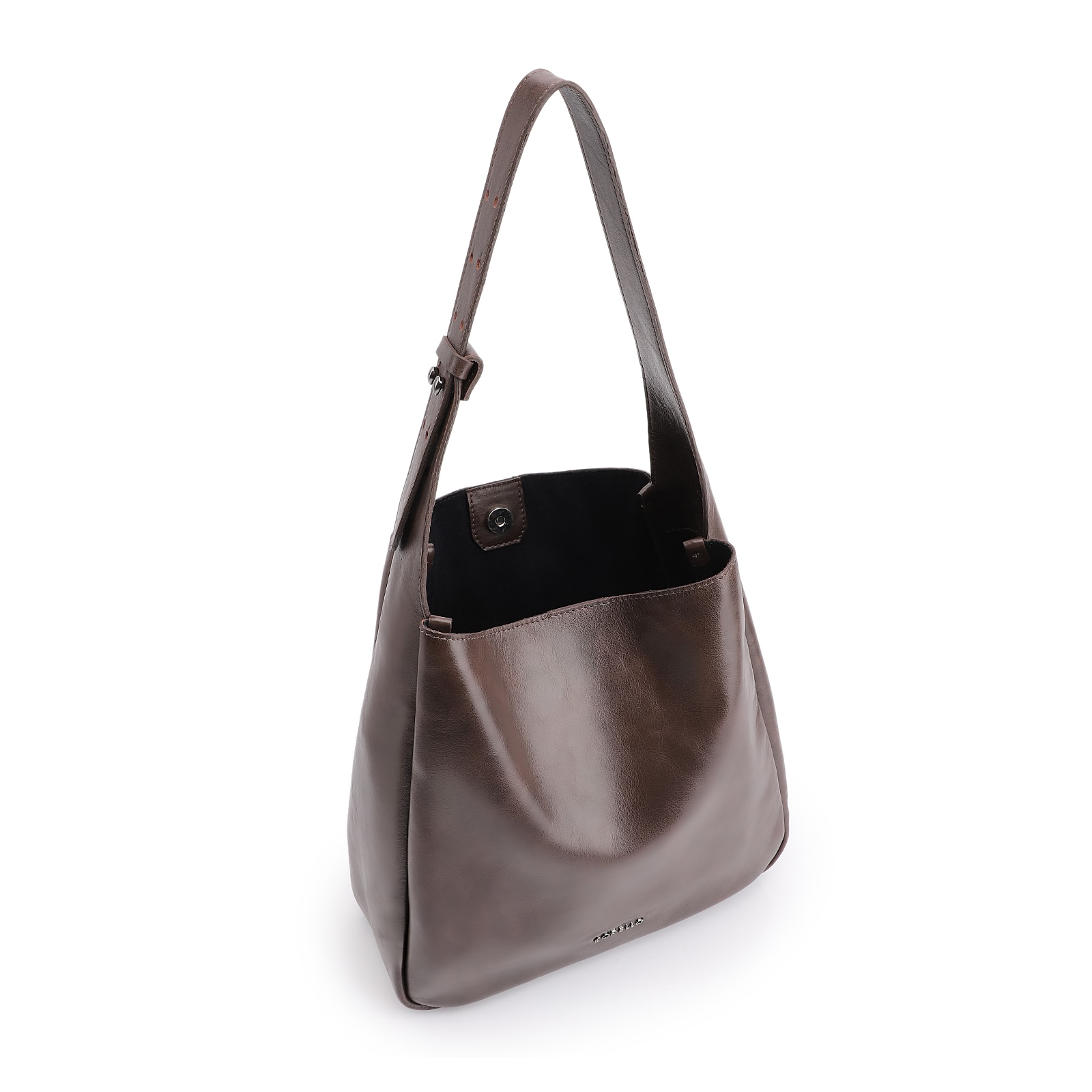 Bolsa Hobo Fivela Couro Estonado Marrom