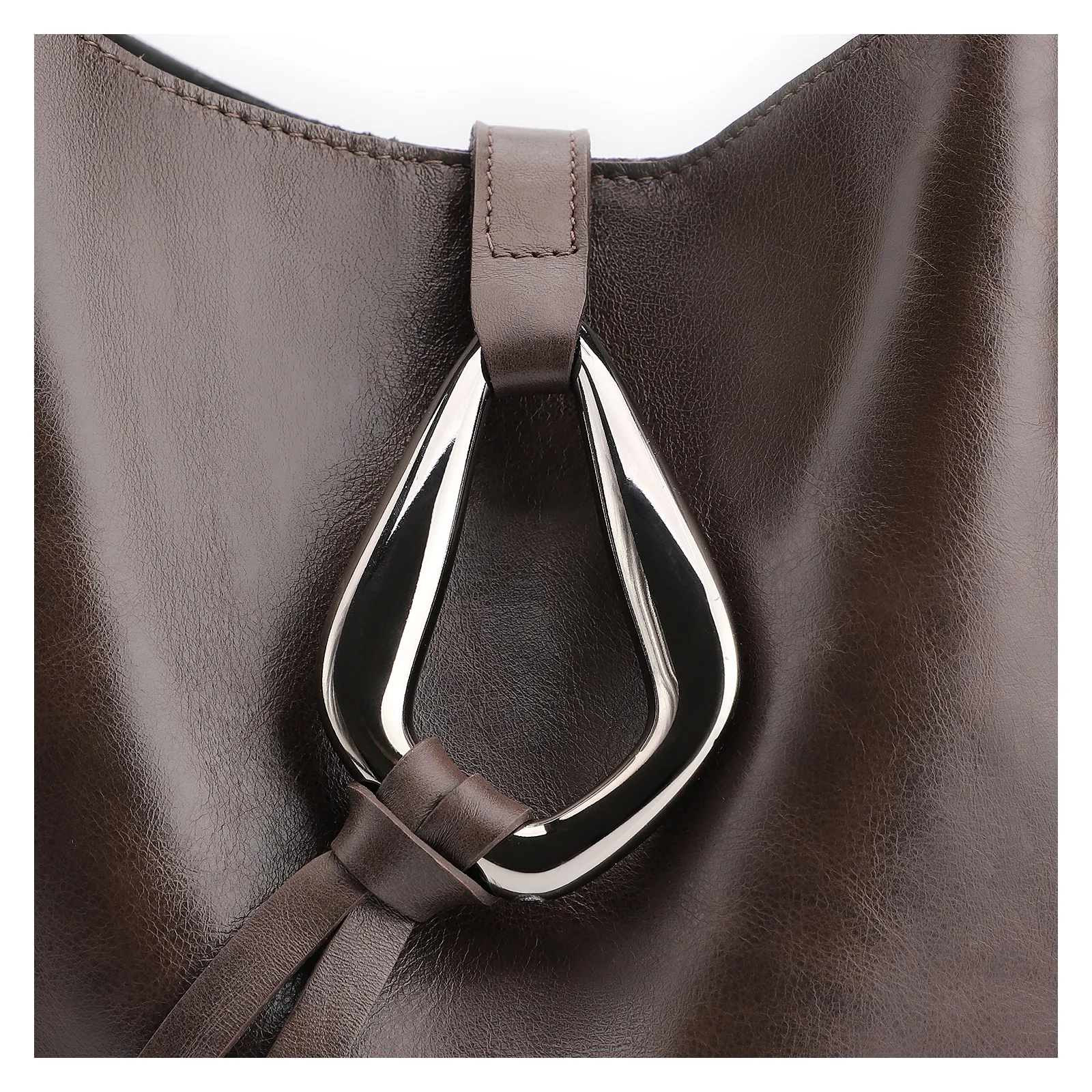 Bolsa Hobo Fivela Couro Estonado Marrom