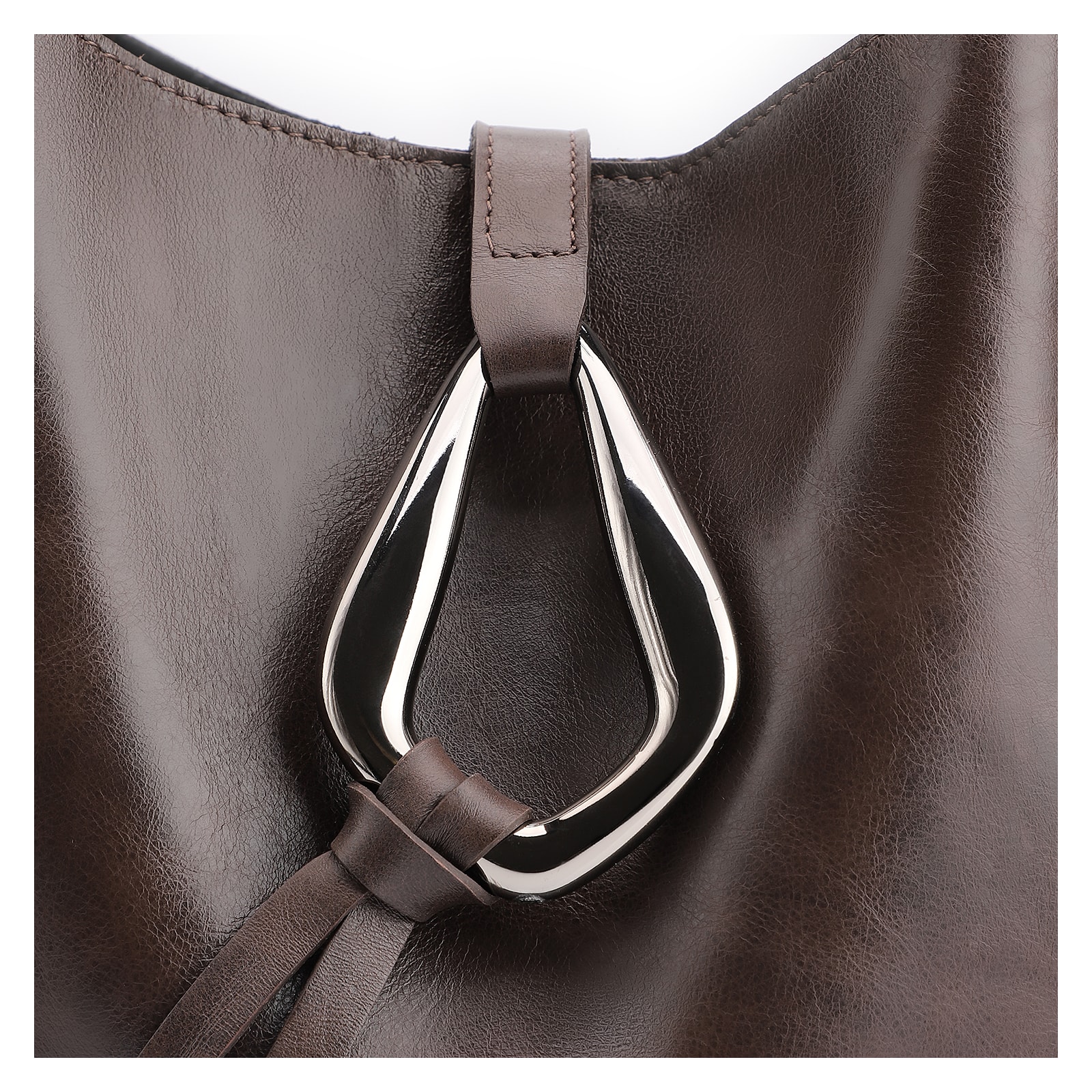 Bolsa Hobo Fivela Couro Estonado Marrom