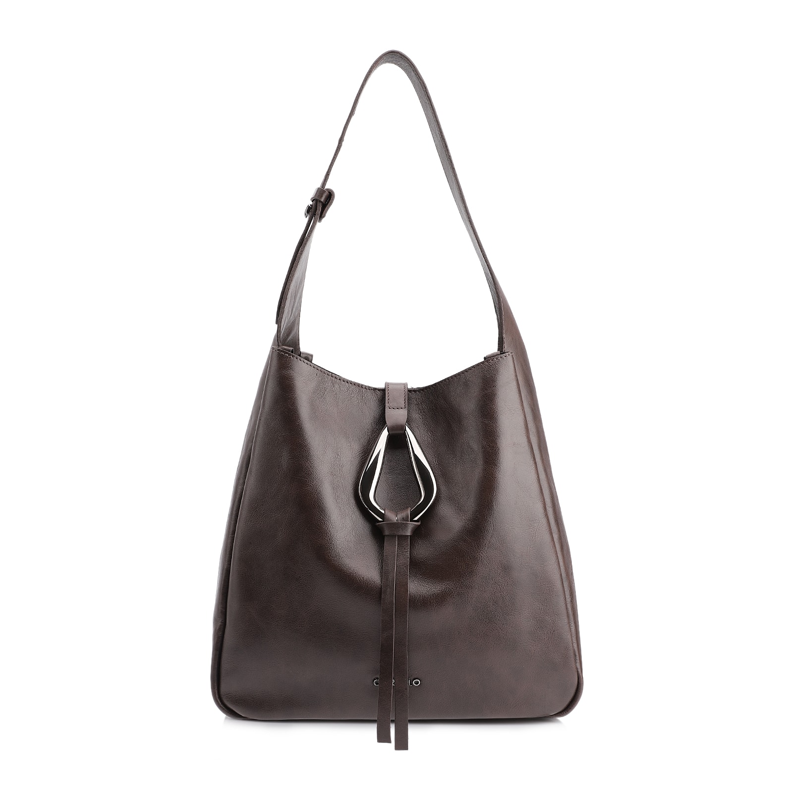 Bolsa Hobo Fivela Couro Estonado Marrom