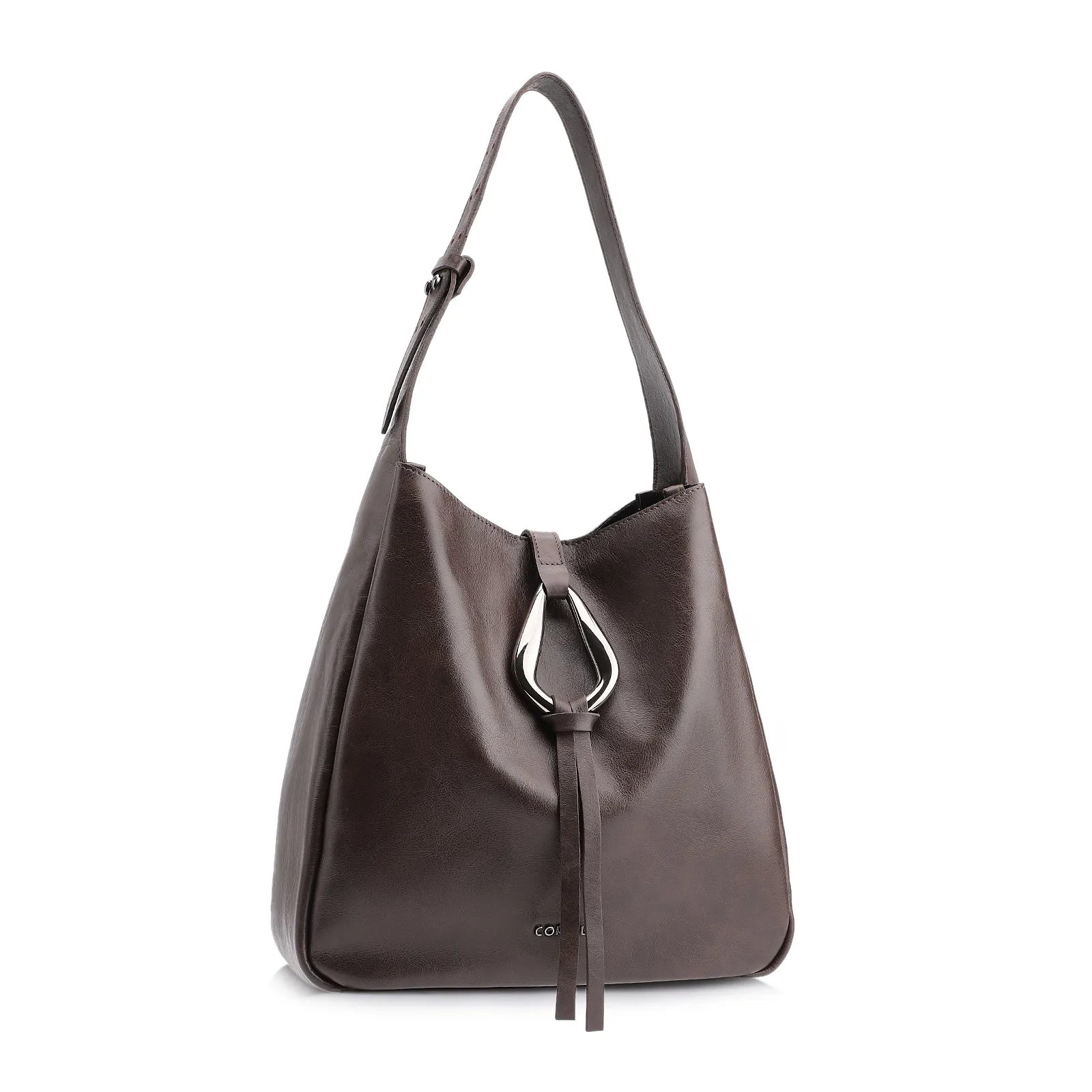 Bolsa Hobo Fivela Couro Estonado Marrom