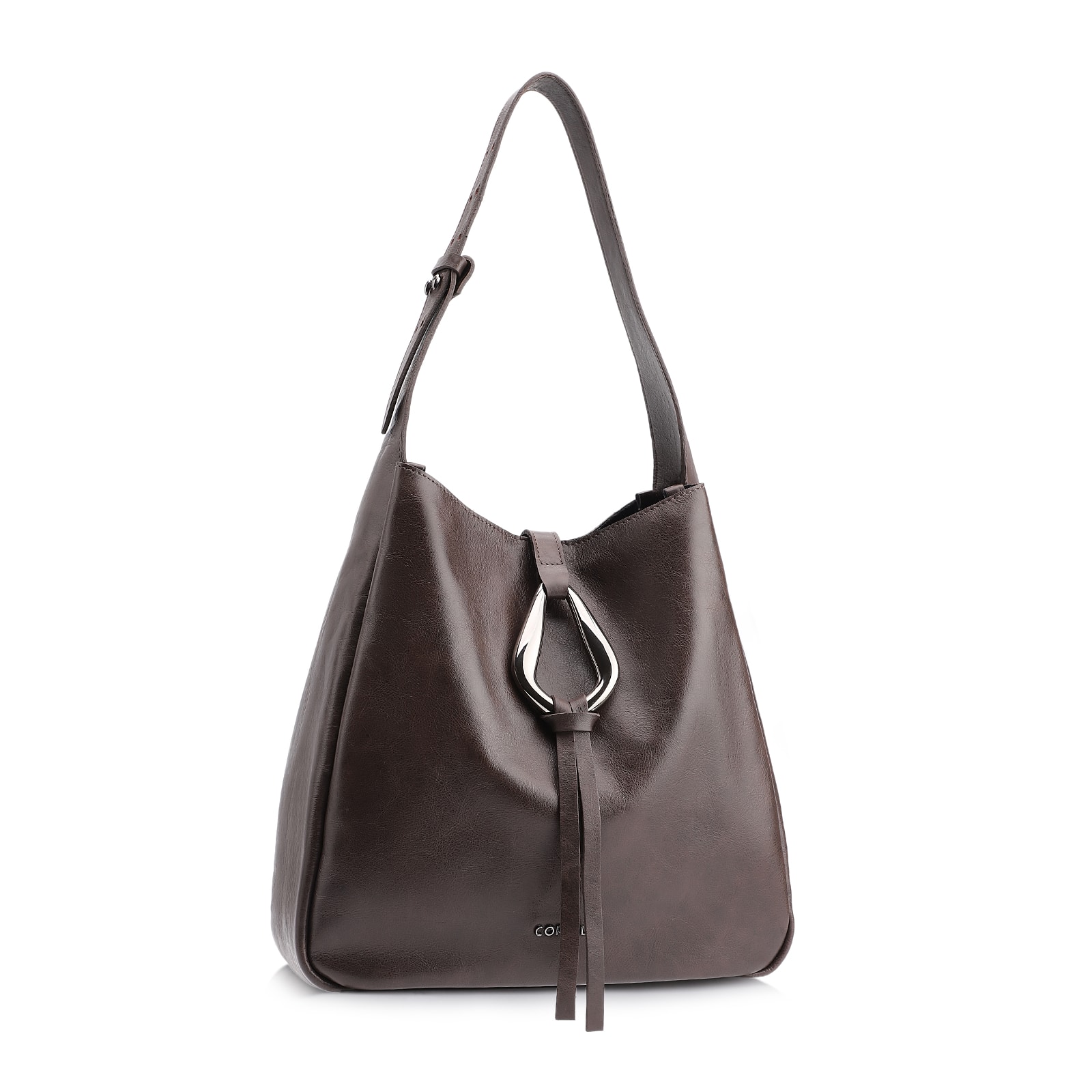 Bolsa Hobo Fivela Couro Estonado Marrom
