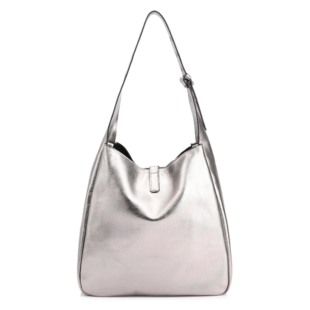 Bolsa Hobo Fivela Couro Estonado Prata - imagem 3
