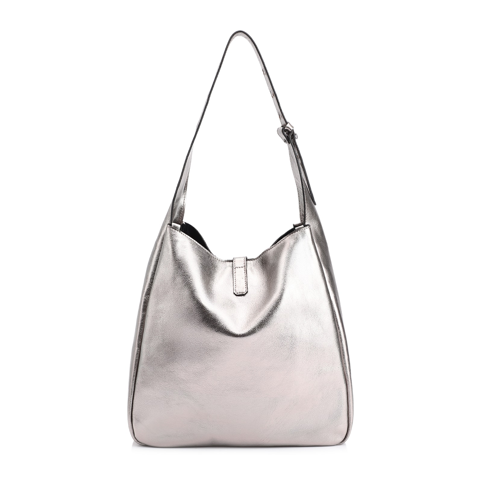 Bolsa Hobo Fivela Couro Estonado Prata