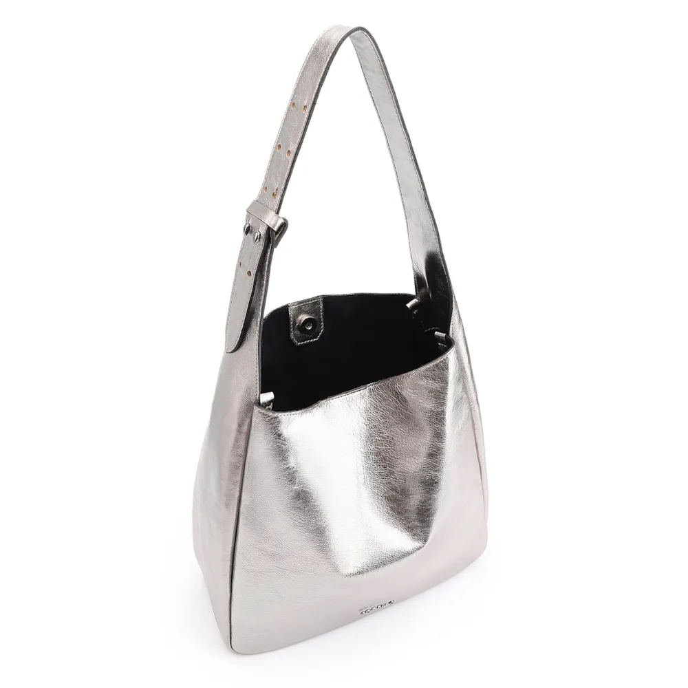 Bolsa Hobo Fivela Couro Estonado Prata - imagem 4