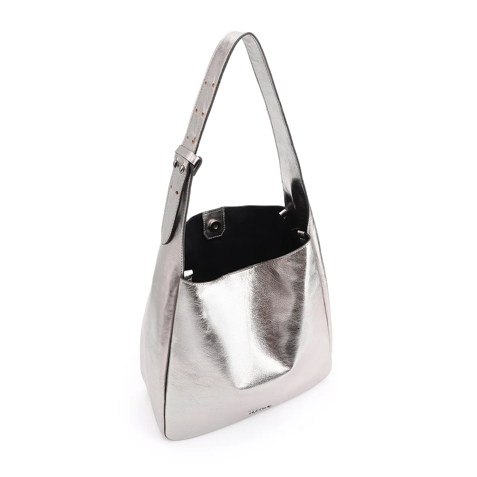 Bolsa Hobo Fivela Couro Estonado Prata