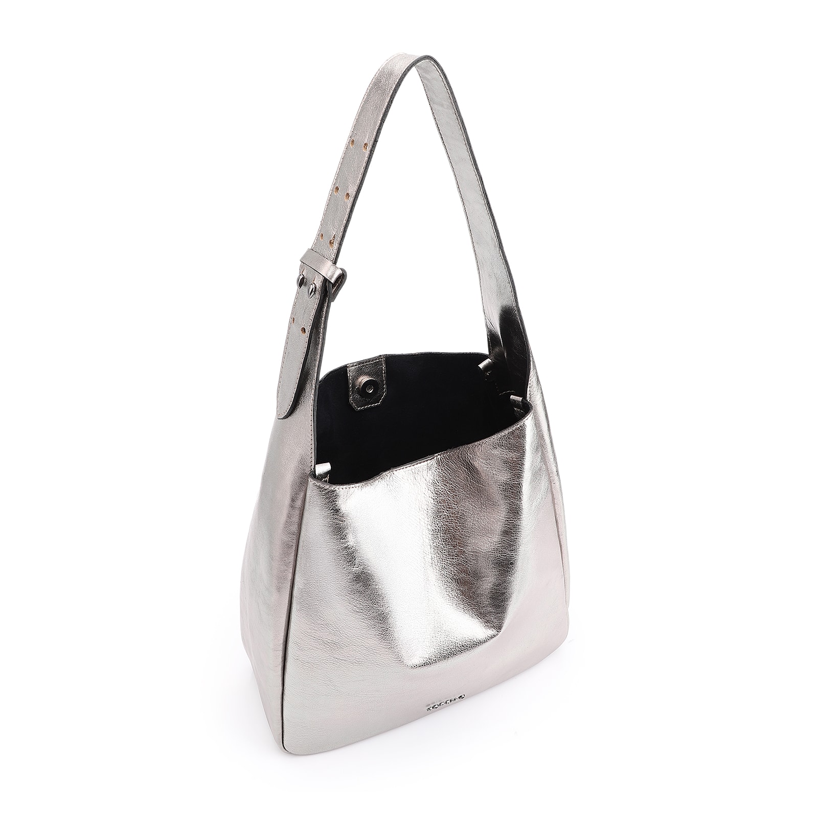 Bolsa Hobo Fivela Couro Estonado Prata