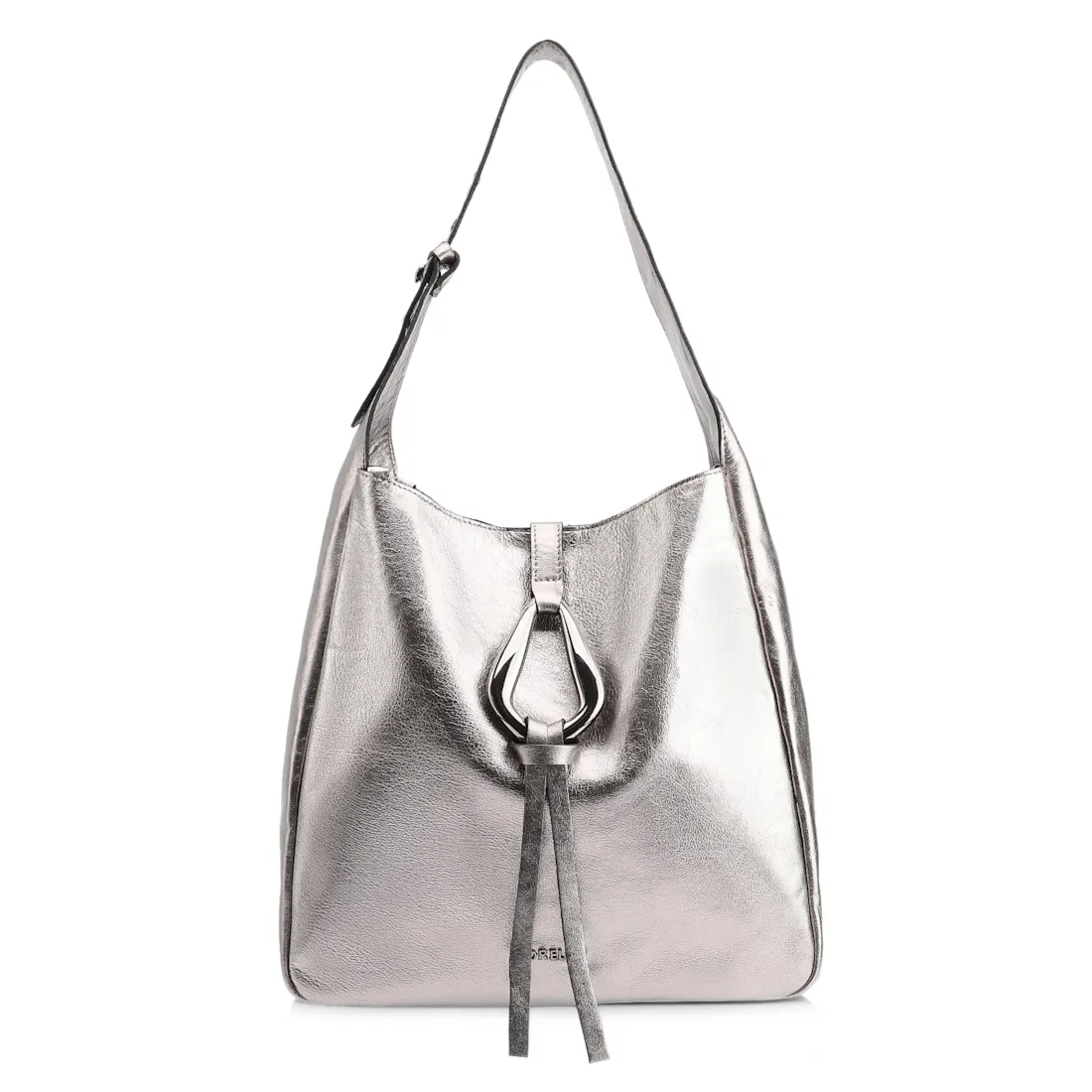 Bolsa Hobo Fivela Couro Estonado Prata
