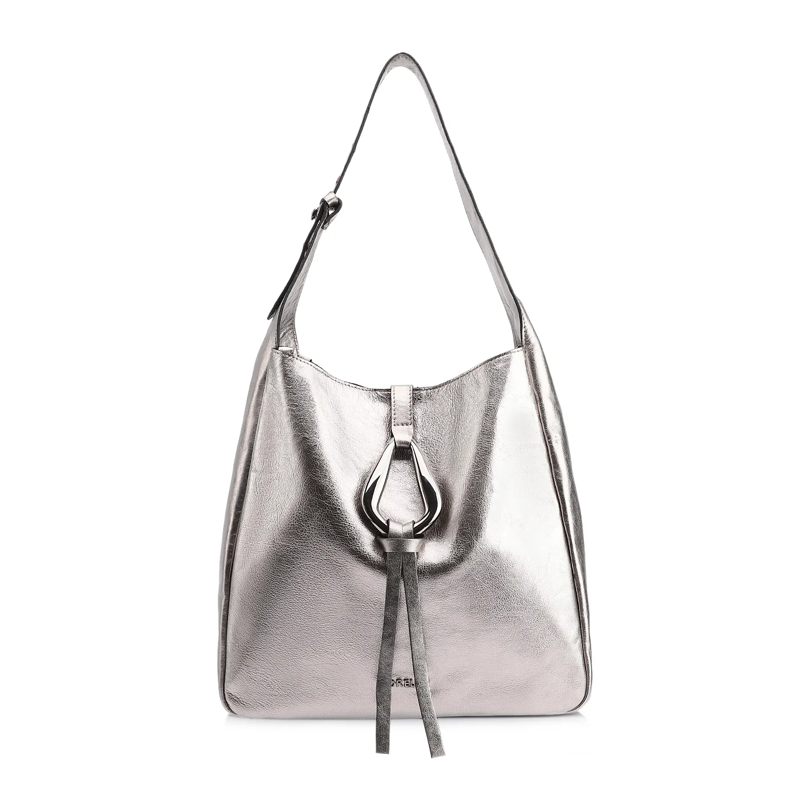 Bolsa Hobo Fivela Couro Estonado Prata
