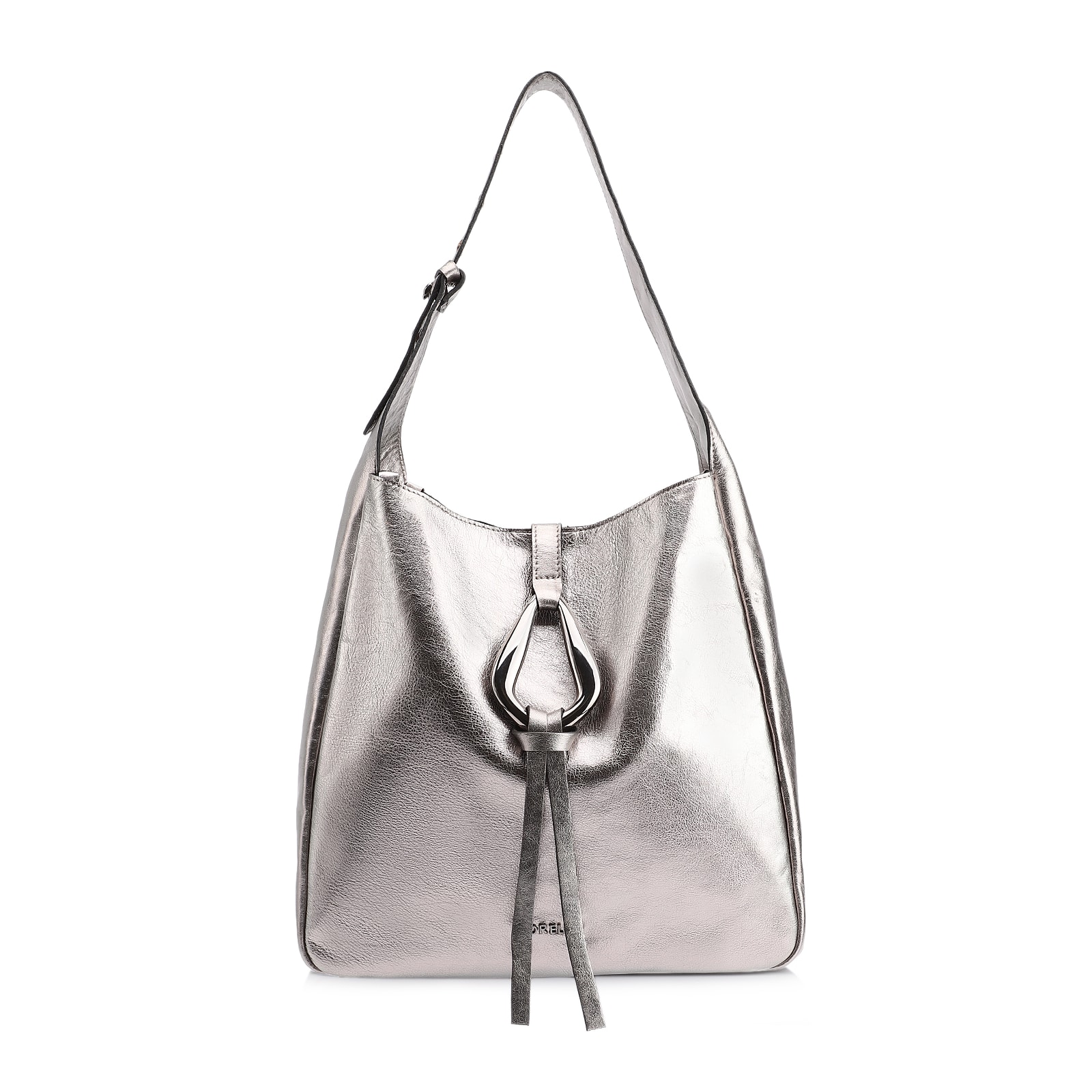 Bolsa Hobo Fivela Couro Estonado Prata
