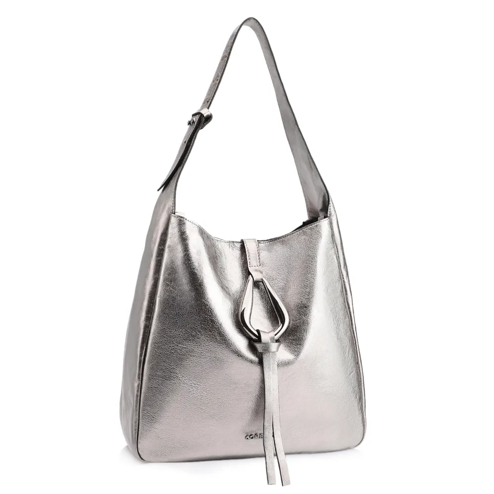 Bolsa Hobo Fivela Couro Estonado Prata - imagem 2