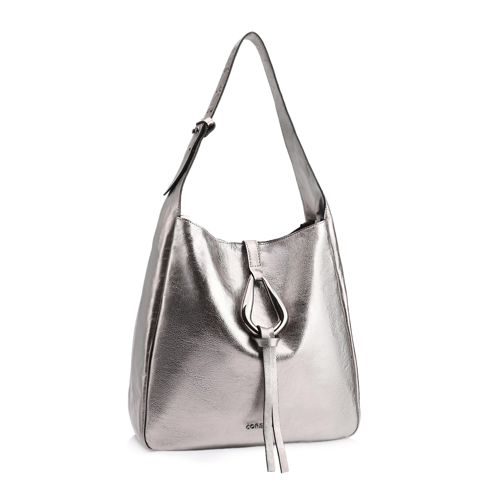 Bolsa Hobo Fivela Couro Estonado Prata
