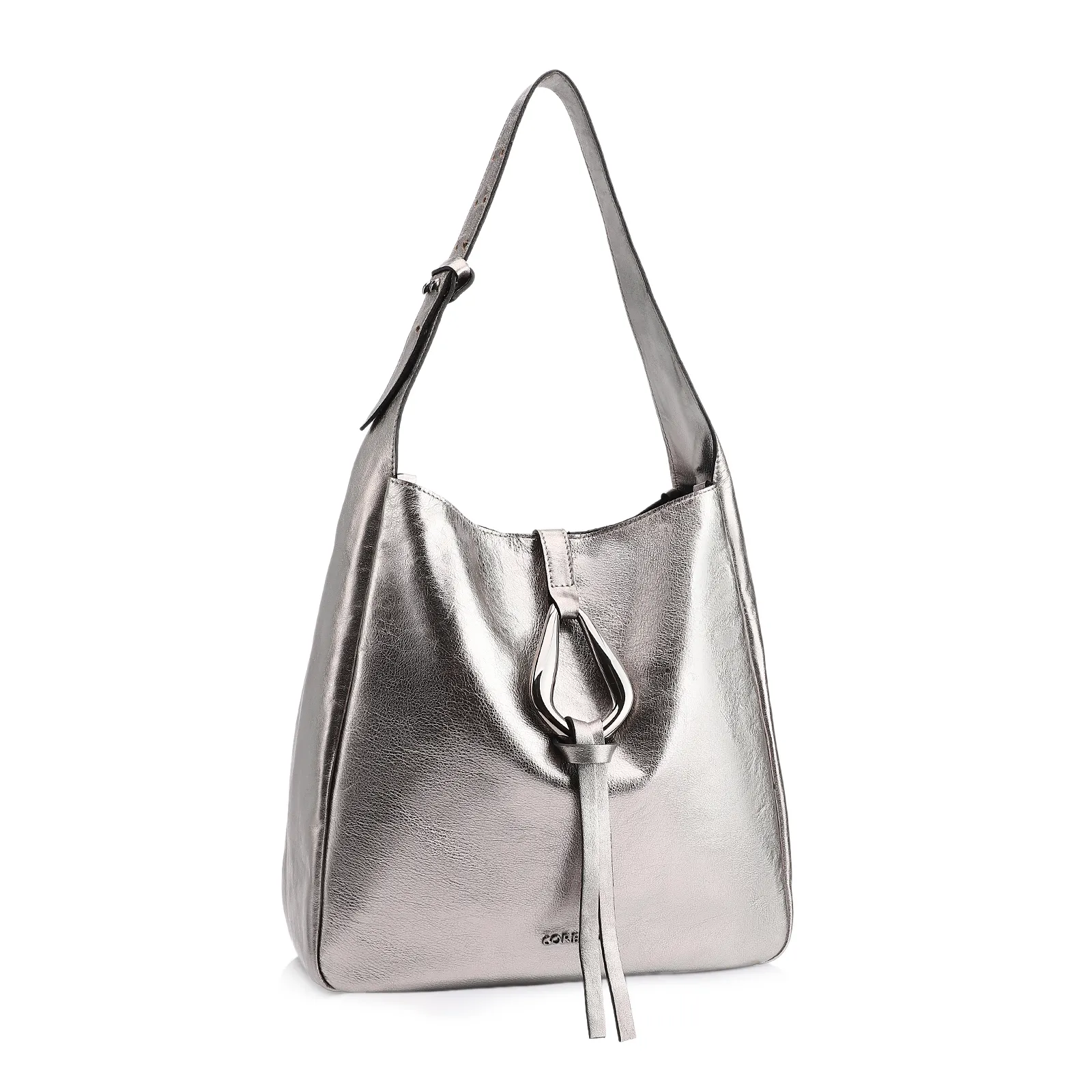 Bolsa Hobo Fivela Couro Estonado Prata