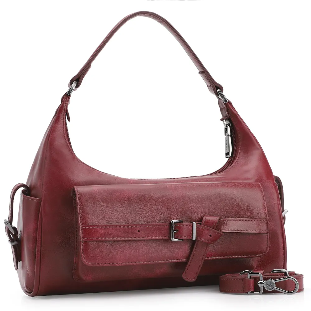 Bolsa Hobo Fivela Couro Estonado Vermelho - imagem 3