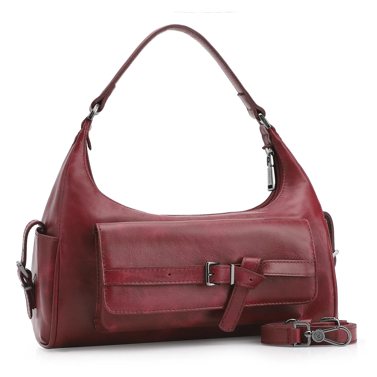Bolsa Hobo Fivela Couro Estonado Vermelho
