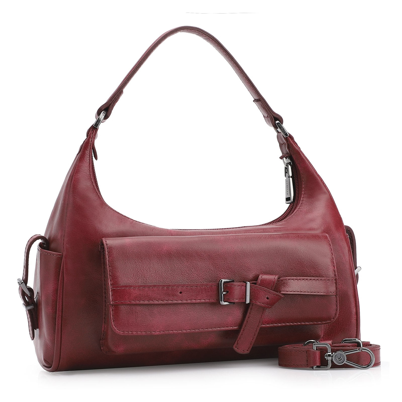 Bolsa Hobo Fivela Couro Estonado Vermelho