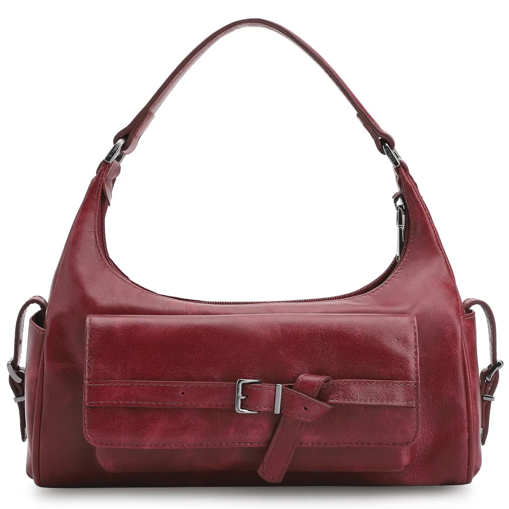 Bolsa Hobo Fivela Couro Estonado Vermelho