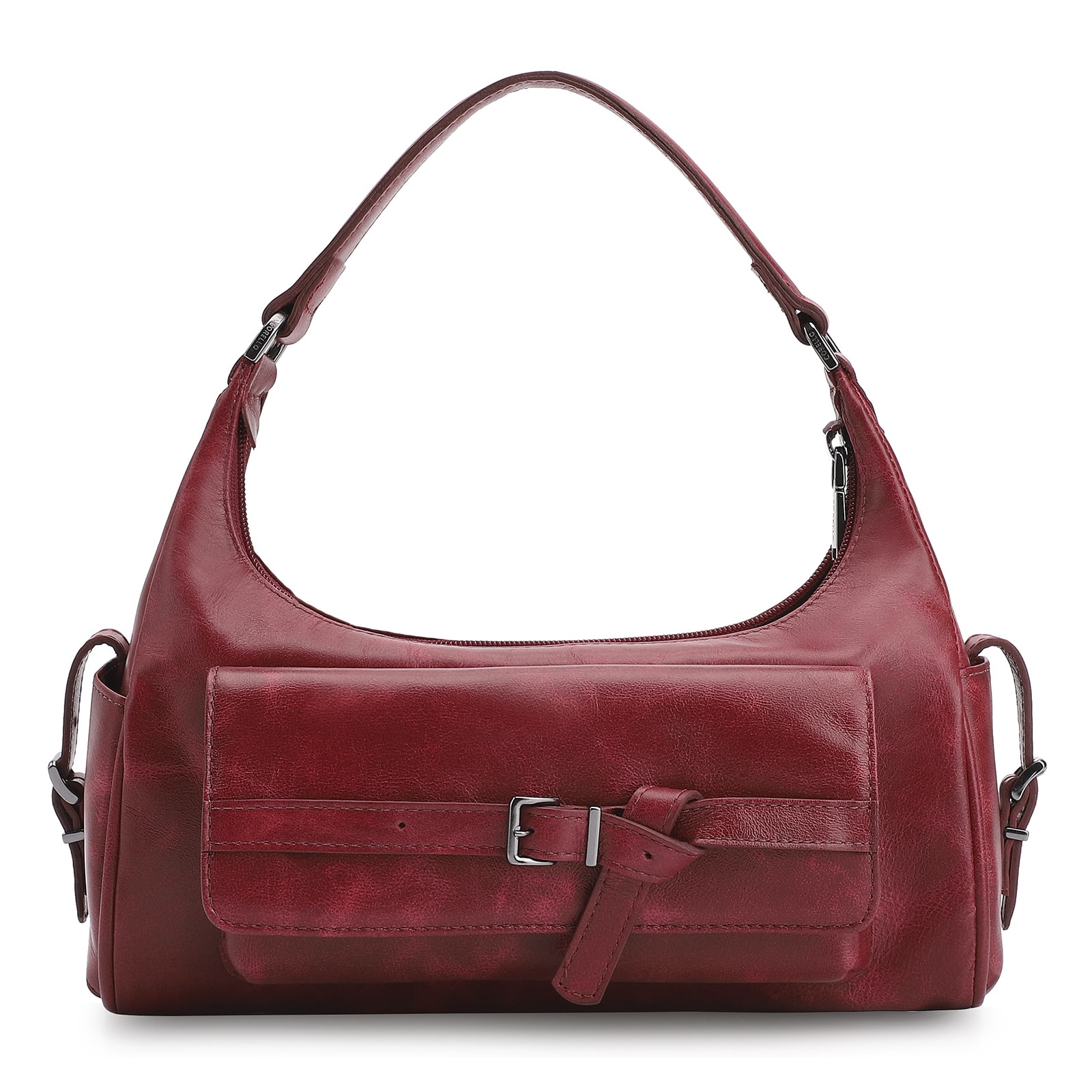 Bolsa Hobo Fivela Couro Estonado Vermelho