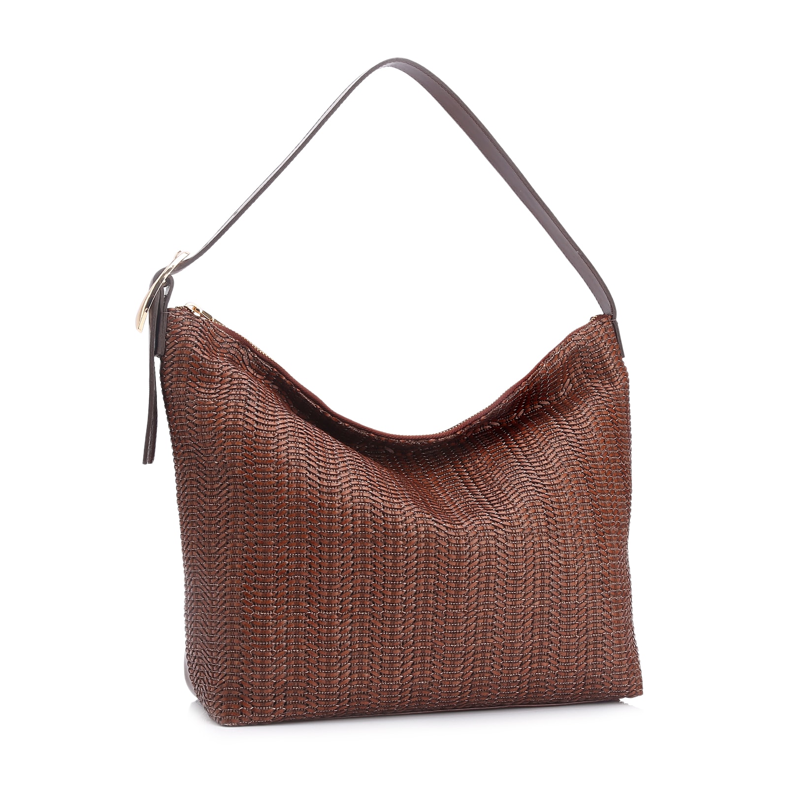 Bolsa Hobo Fivela Couro Marrom/Alt Tramado Marrom