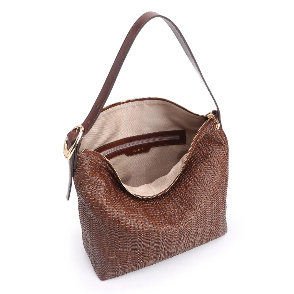 Bolsa Hobo Fivela Couro Marrom/Alt Tramado Marrom - imagem 5
