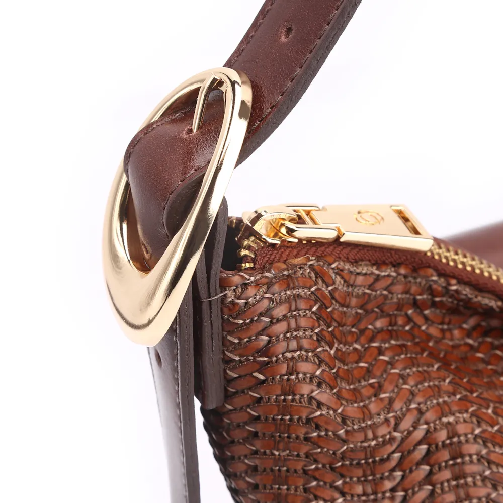 Bolsa Hobo Fivela Couro Marrom/Alt Tramado Marrom - imagem 6