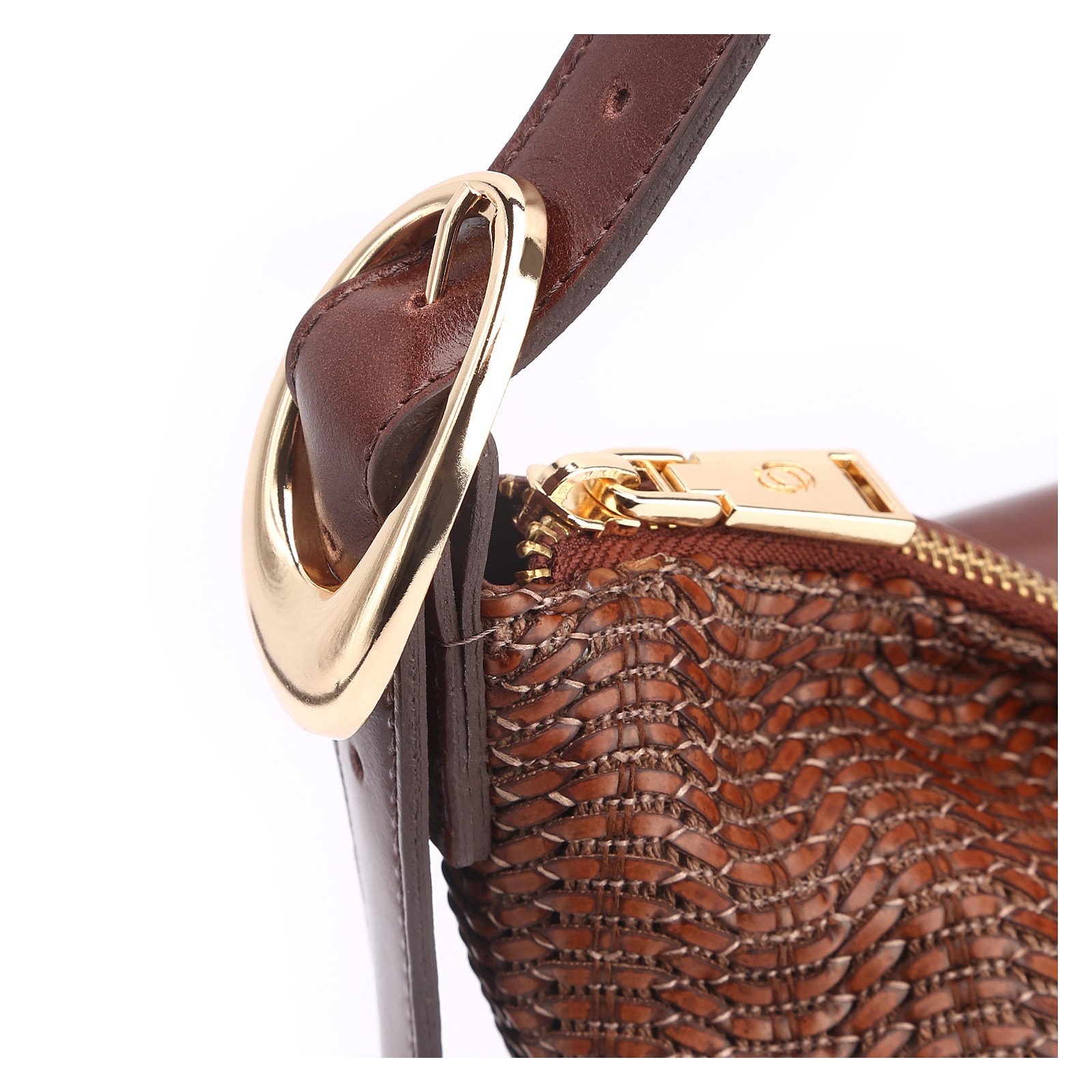 Bolsa Hobo Fivela Couro Marrom/Alt Tramado Marrom