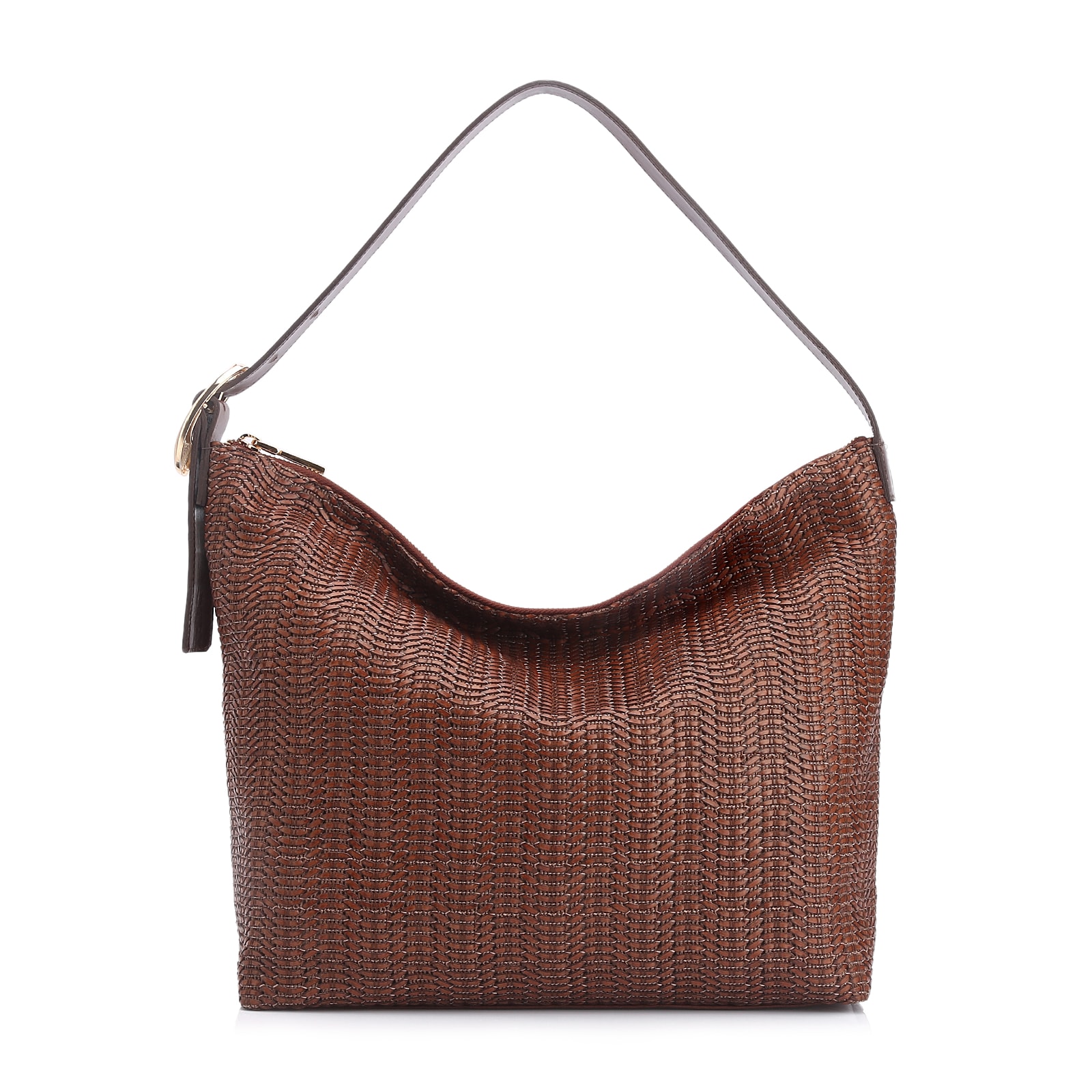Bolsa Hobo Fivela Couro Marrom/Alt Tramado Marrom