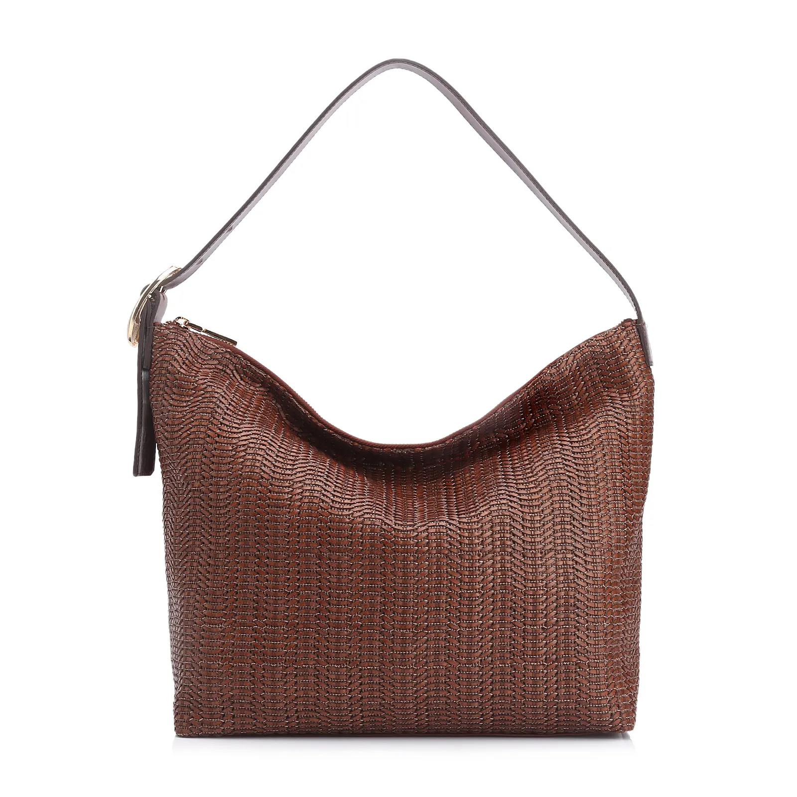 Bolsa Hobo Fivela Couro Marrom/Alt Tramado Marrom