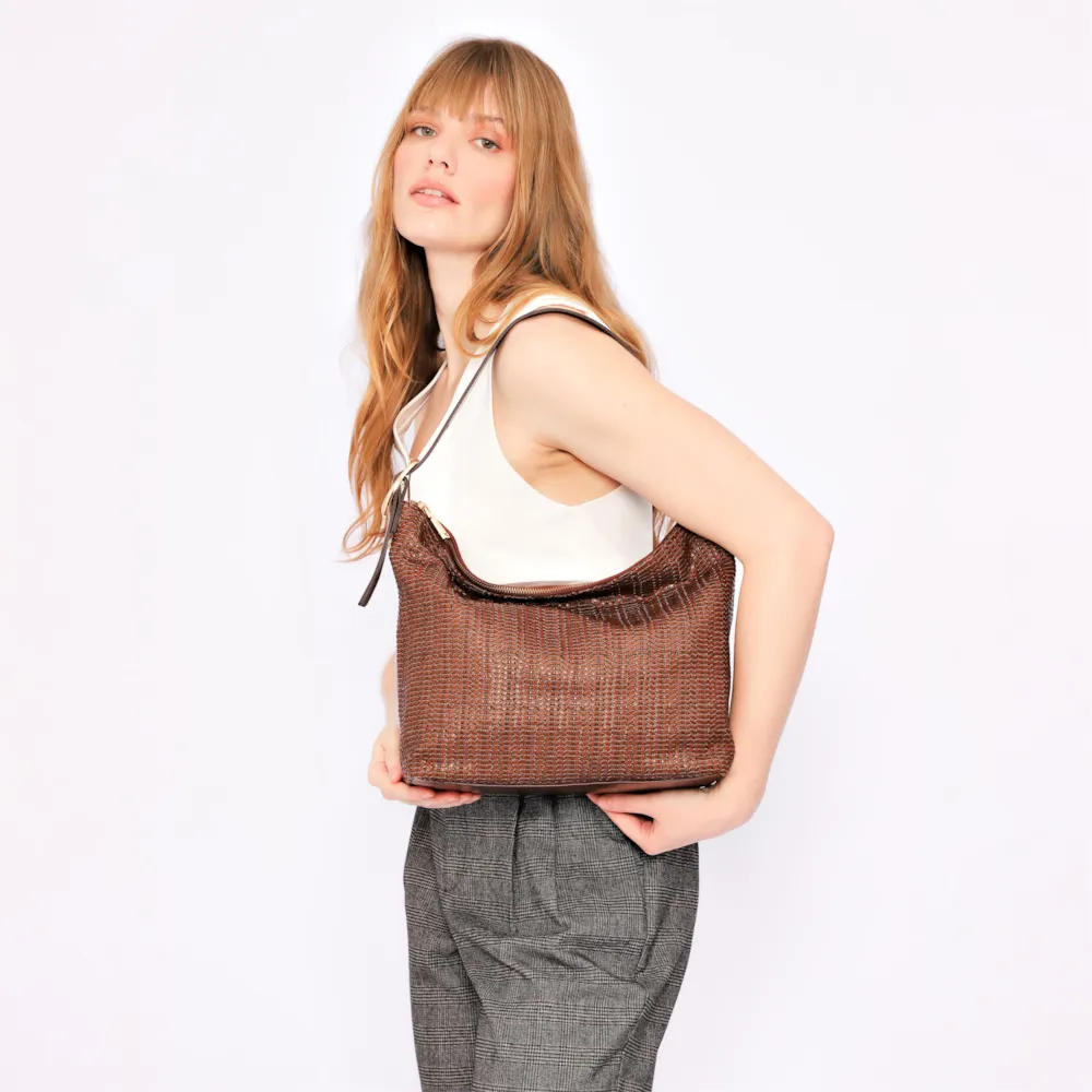 Bolsa Hobo Fivela Couro Marrom/Alt Tramado Marrom - imagem 2