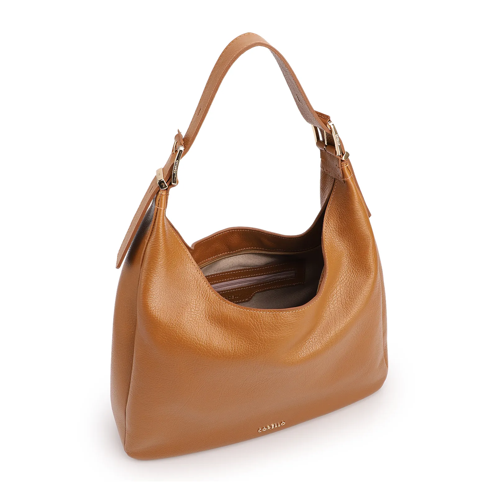 Bolsa Hobo Fivelas Couro Antique Marrom Claro Fivelas