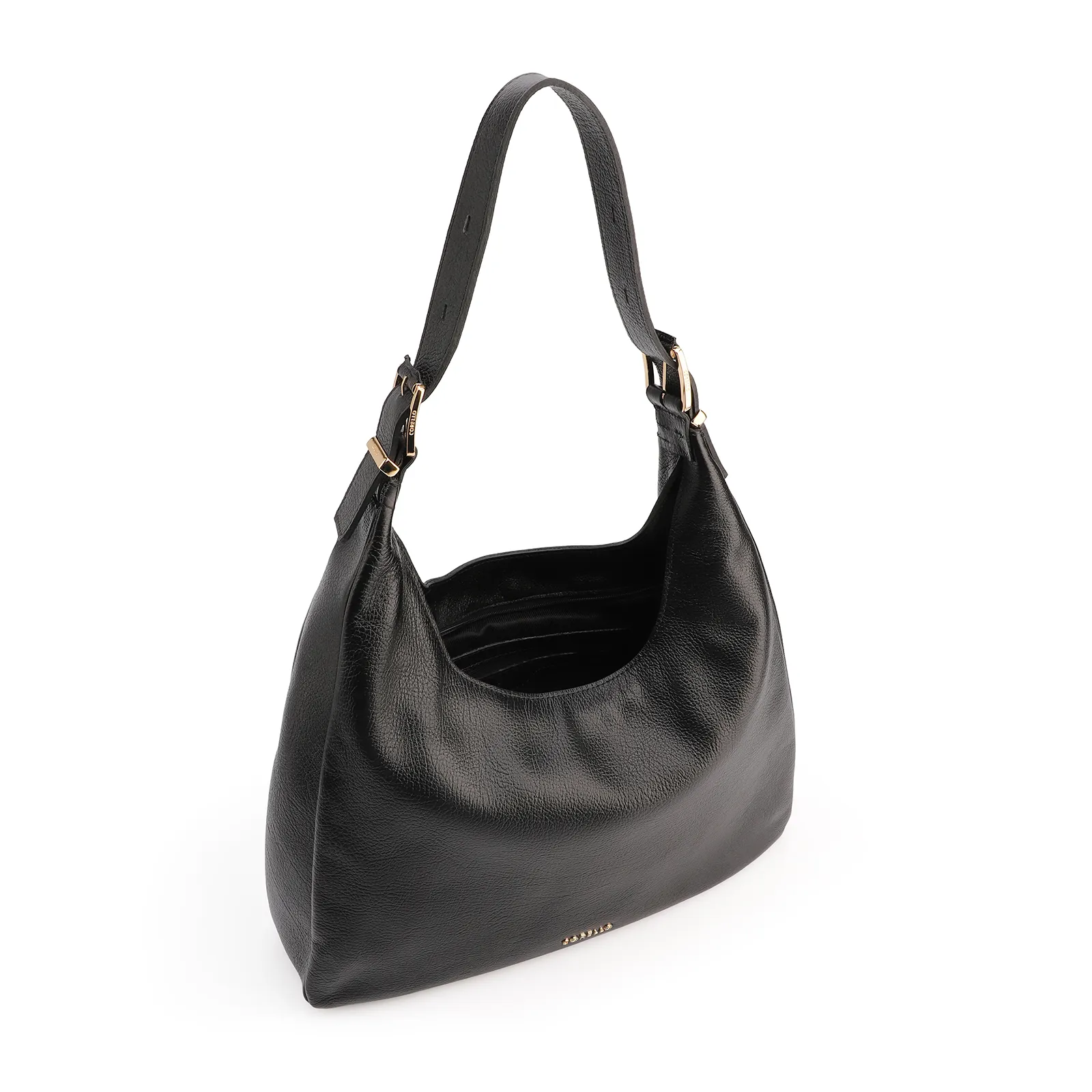 Bolsa Hobo Fivelas Couro Antique Preto