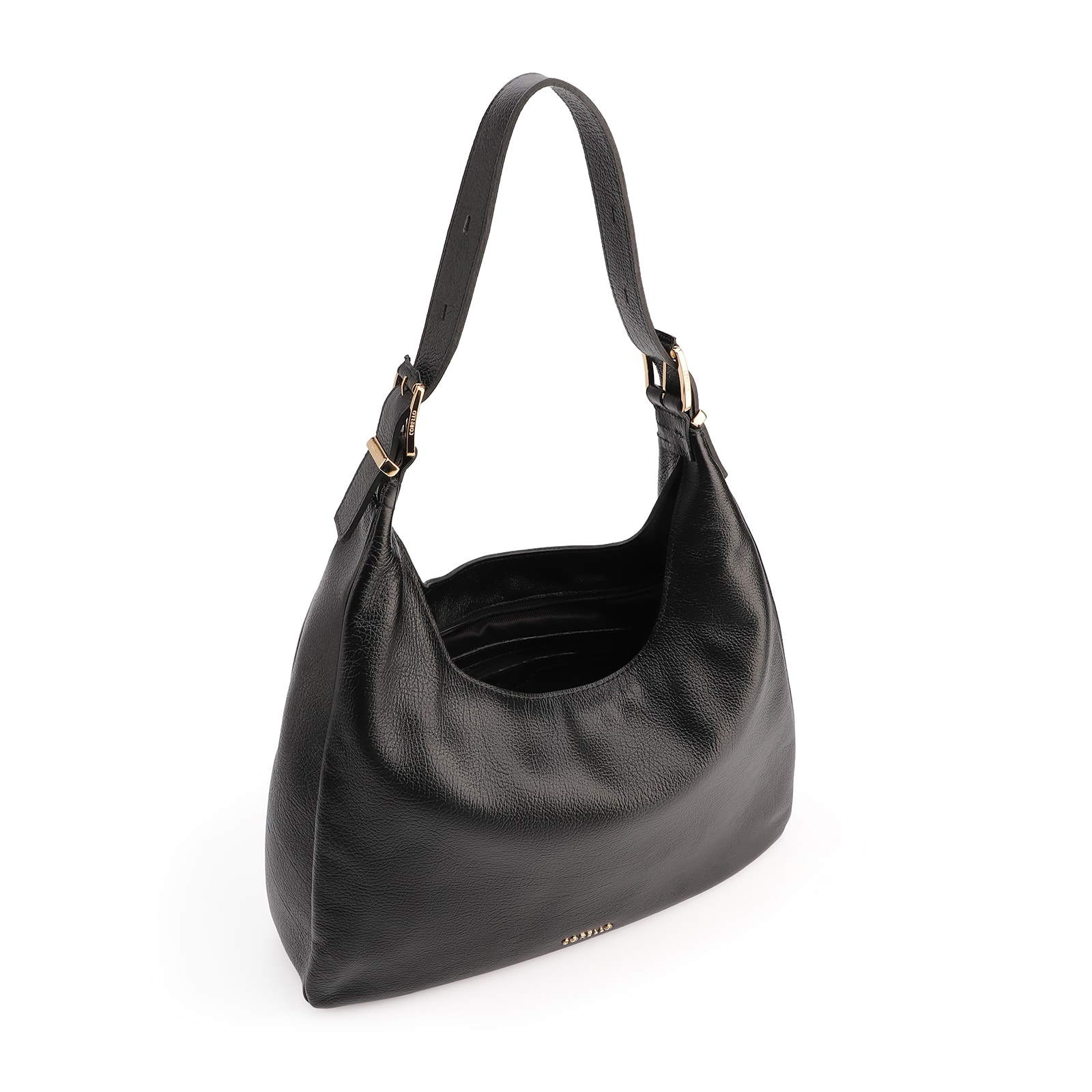 Bolsa Hobo Fivelas Couro Antique Preto