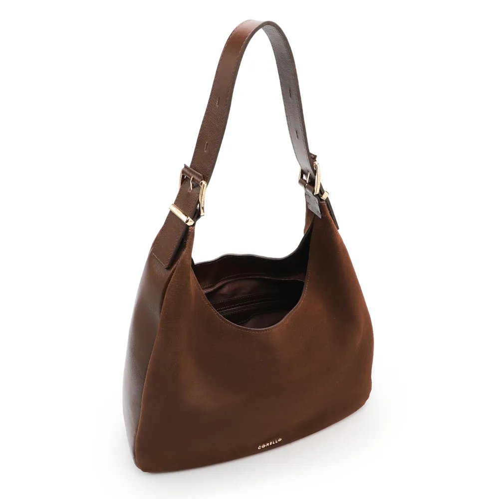 Bolsa Hobo Fivelas Couro Camurça Marrom - imagem 4