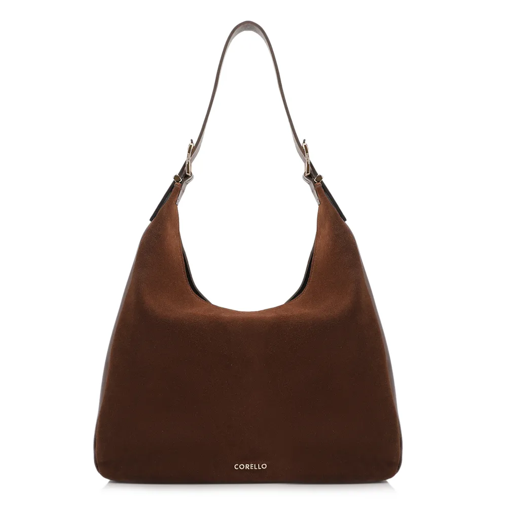 Bolsa Hobo Fivelas Couro Camurça Marrom